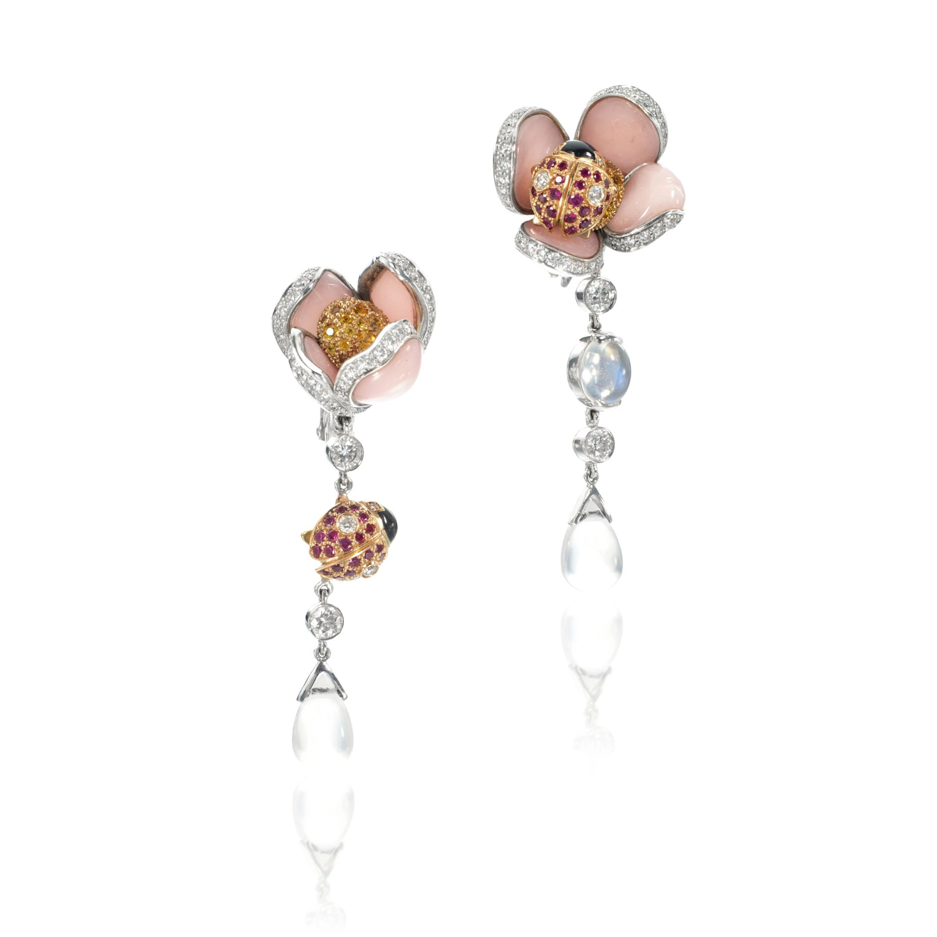 Gem set and diamond earrings, 'Ladybird'