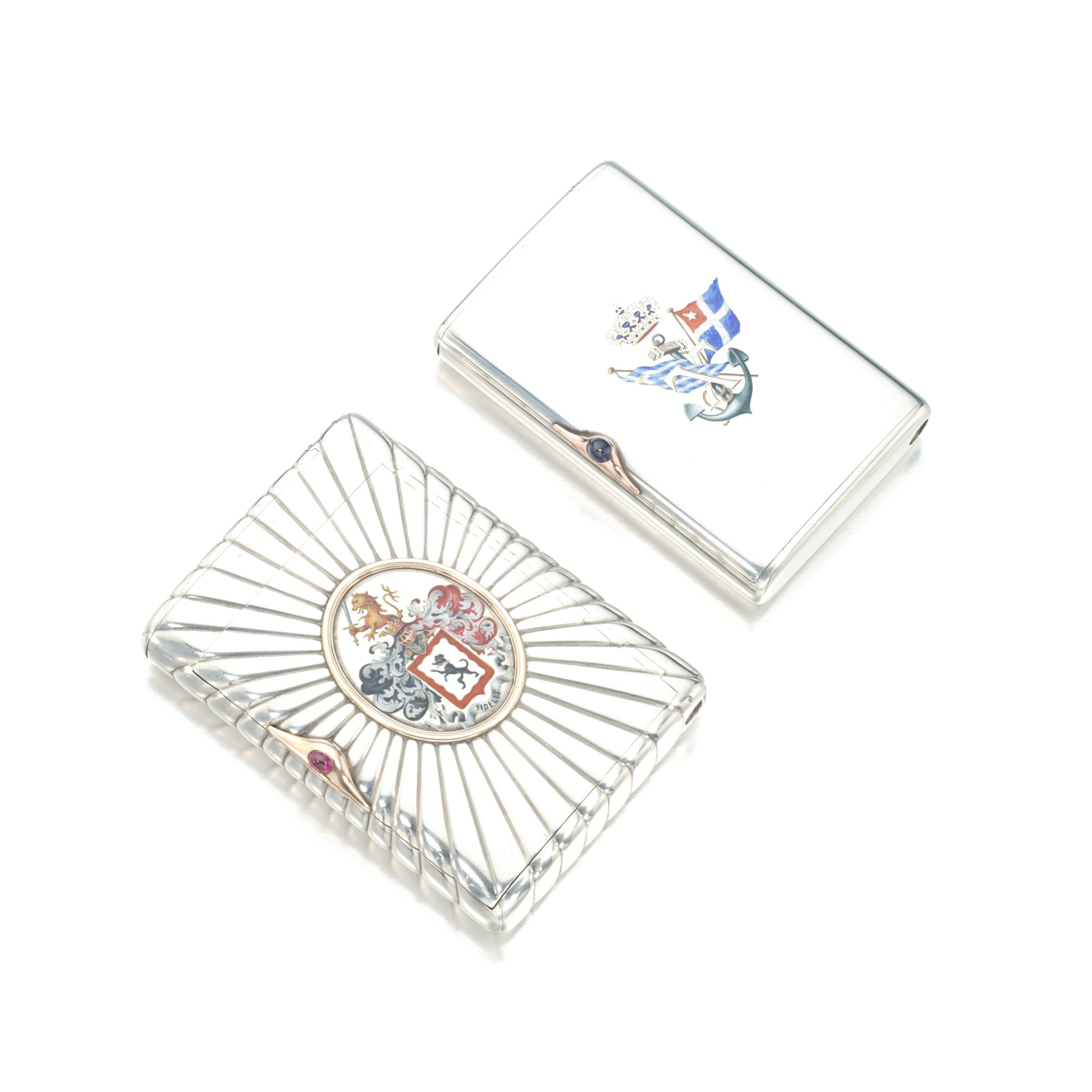 Two Fabergé silver and en plein pictorial enamel cigarette cases
