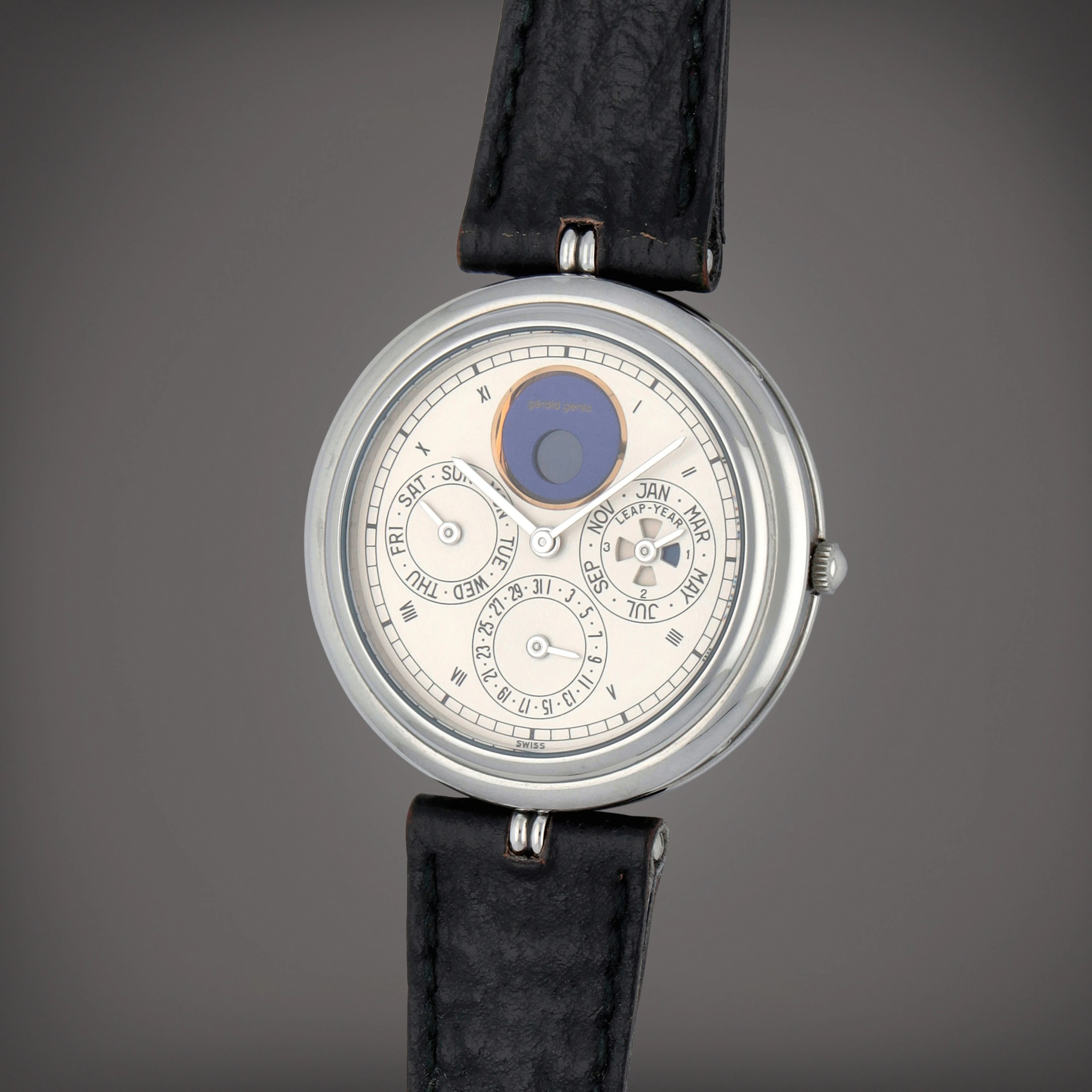 A stainless steel perpetual calendar wristwatch with...