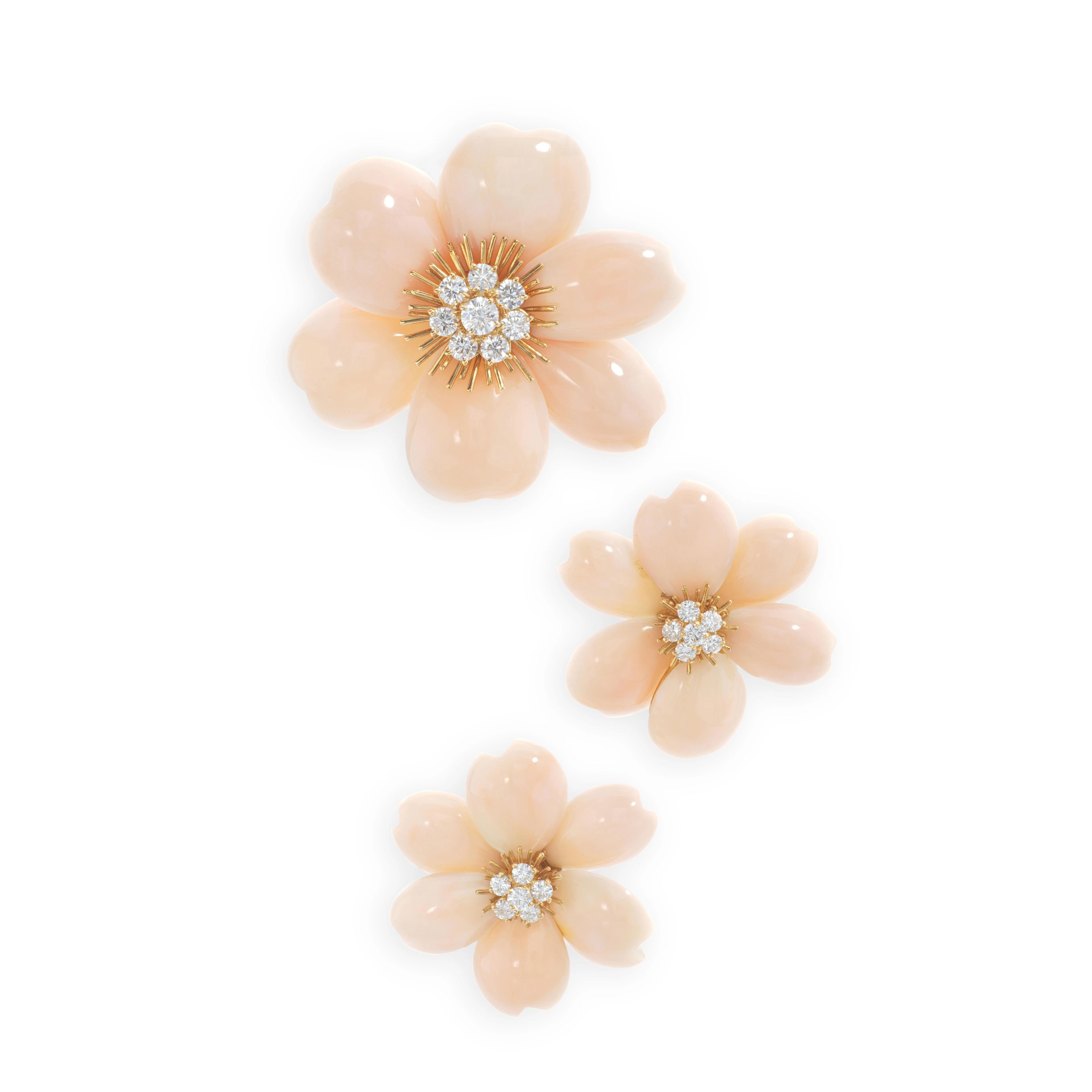 Coral and diamond, demi-parure, 'Rose de Noël'