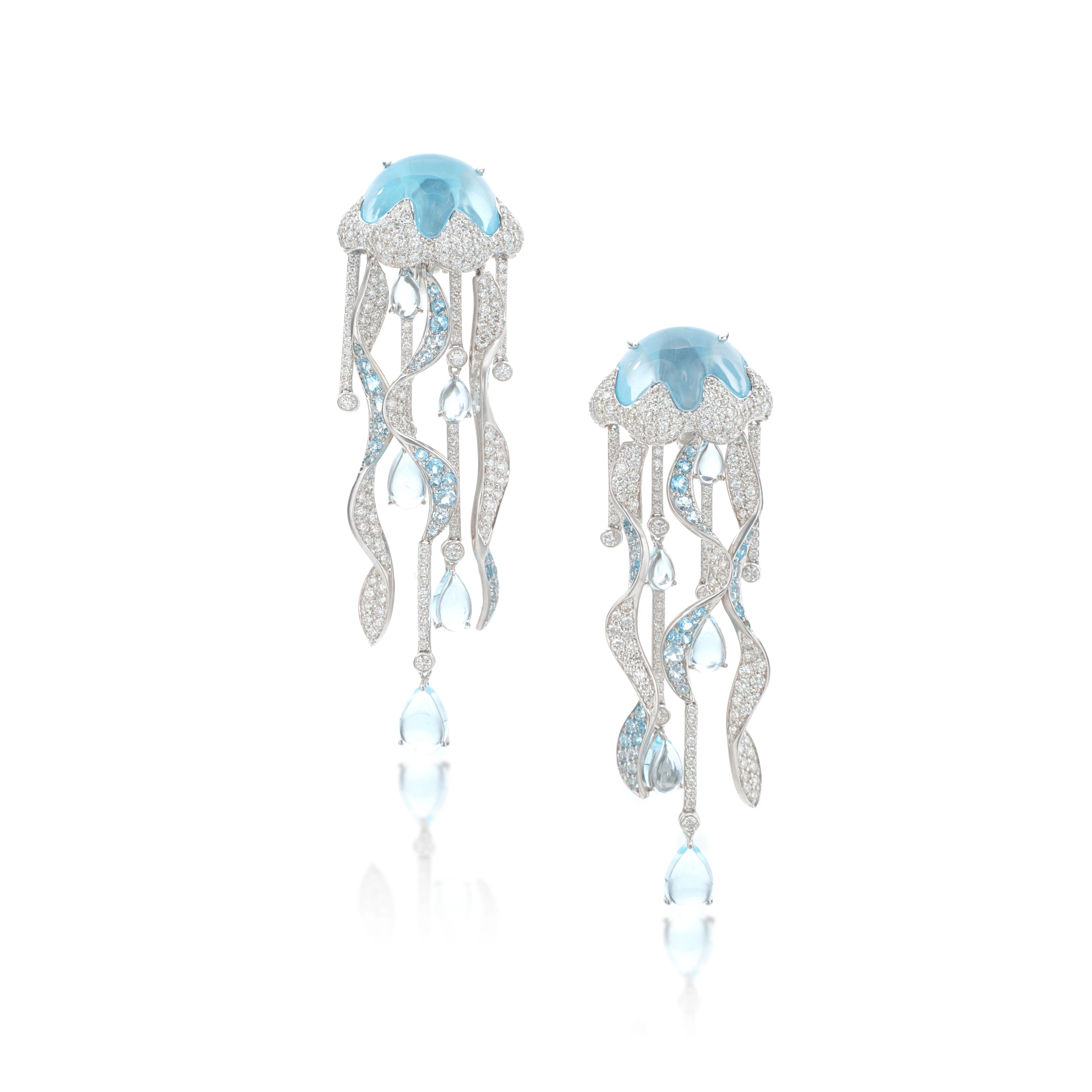 Pair of aquamarine and diamond pendent earrings