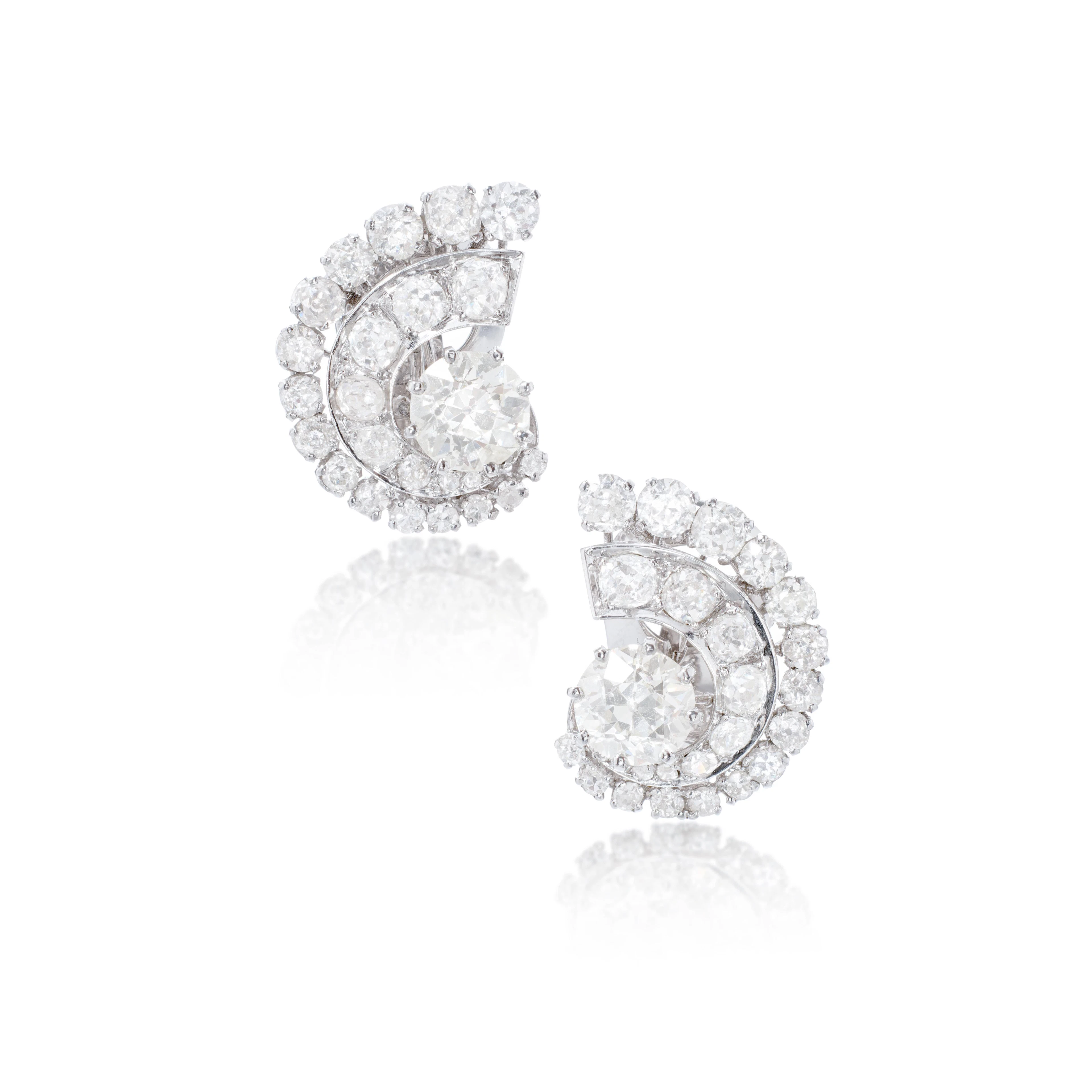 Pair of diamond earrings/dress clips, 1950s