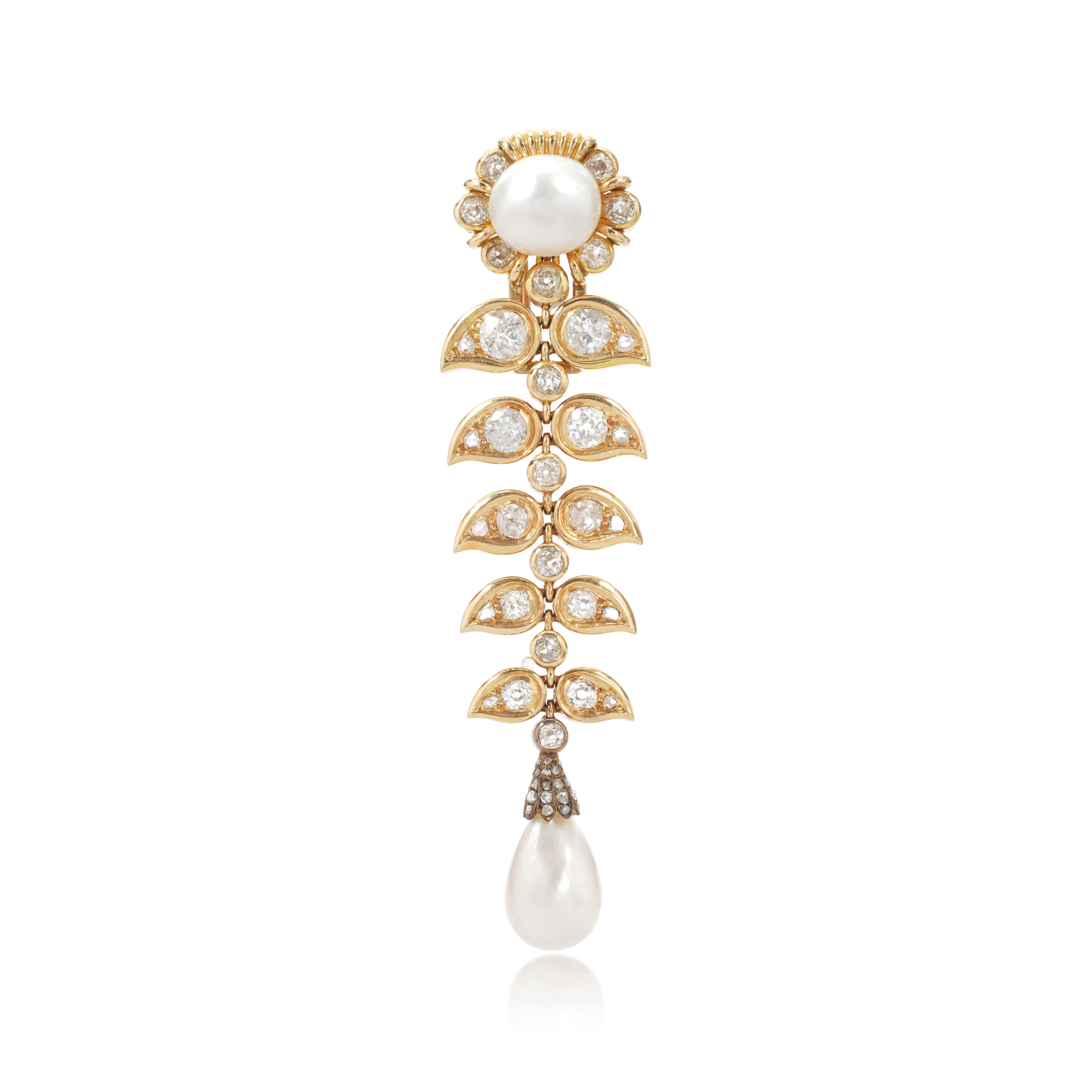 Atural pearl and diamond brooch, circa 1980