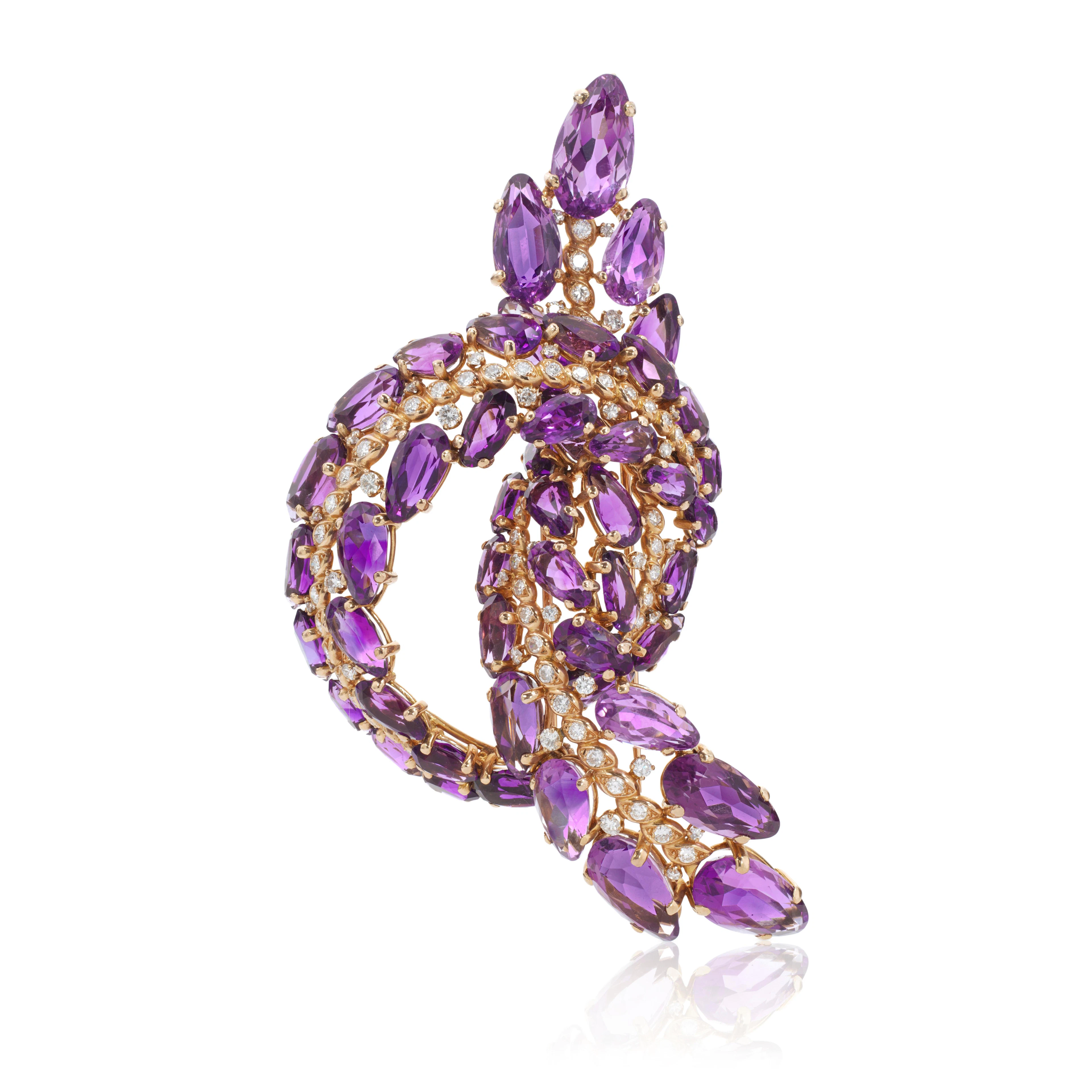 Amethyst and diamond brooch, 1950s