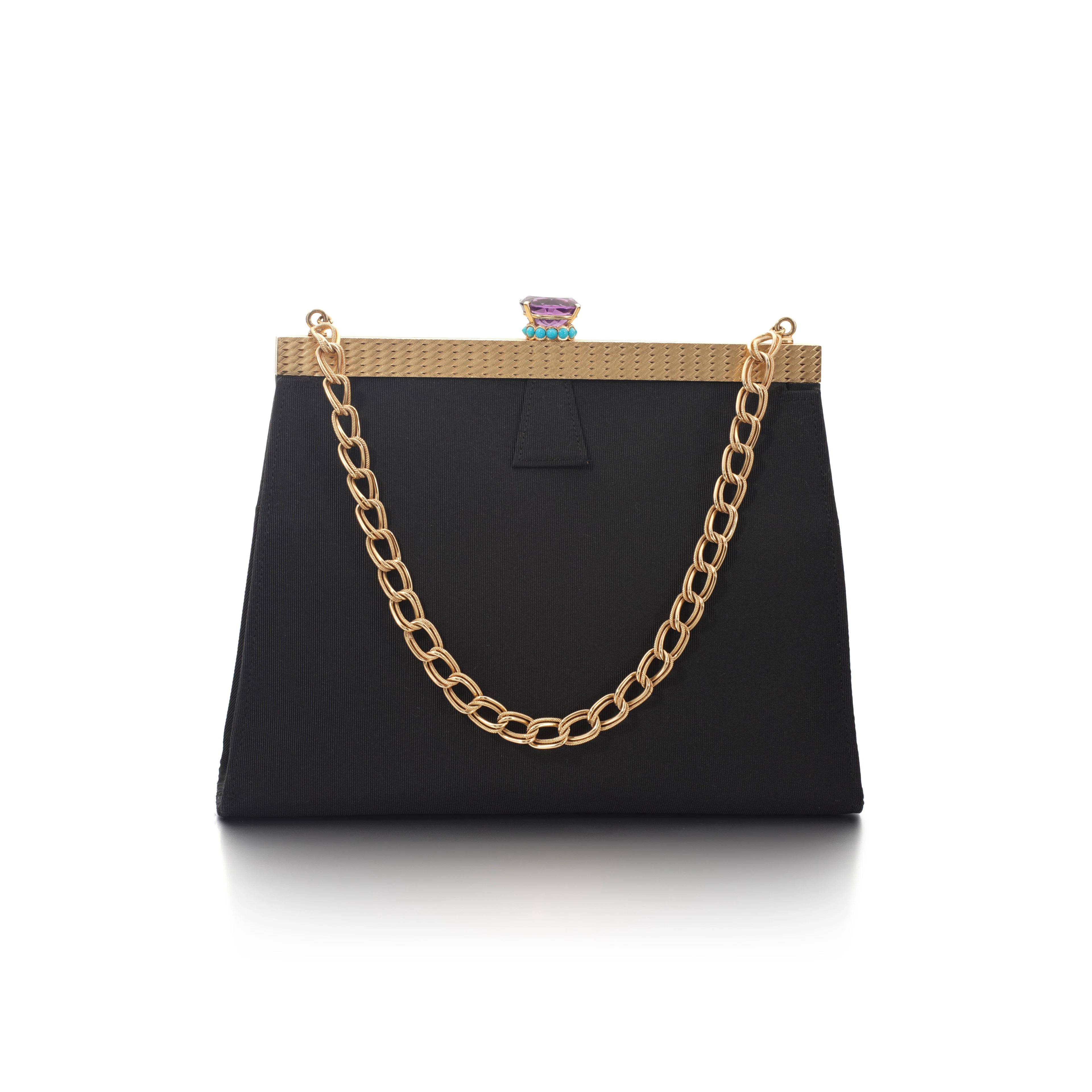Gold, gem set and silk evening bag, 1950s