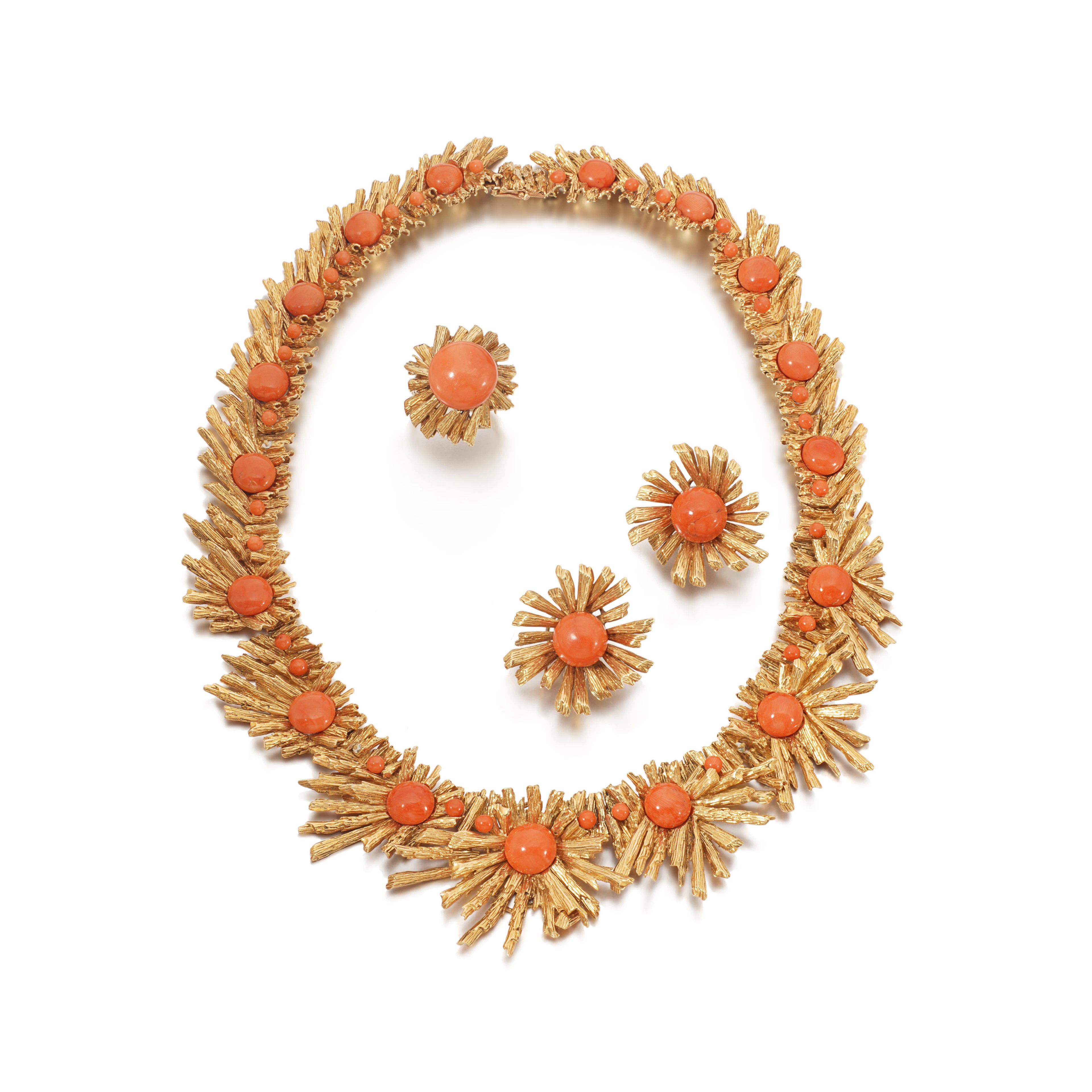 Gold and coral parure, circa 1970