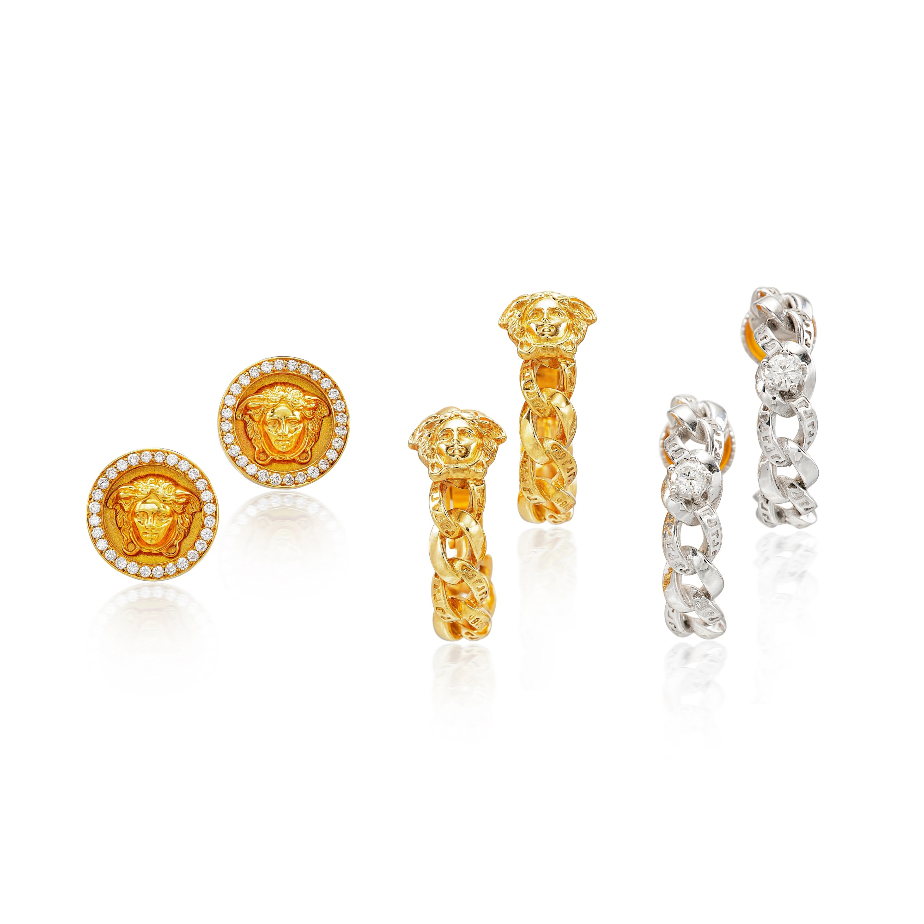 Two Pairs of Diamond Earrings and Pair of K Gold Earrings...