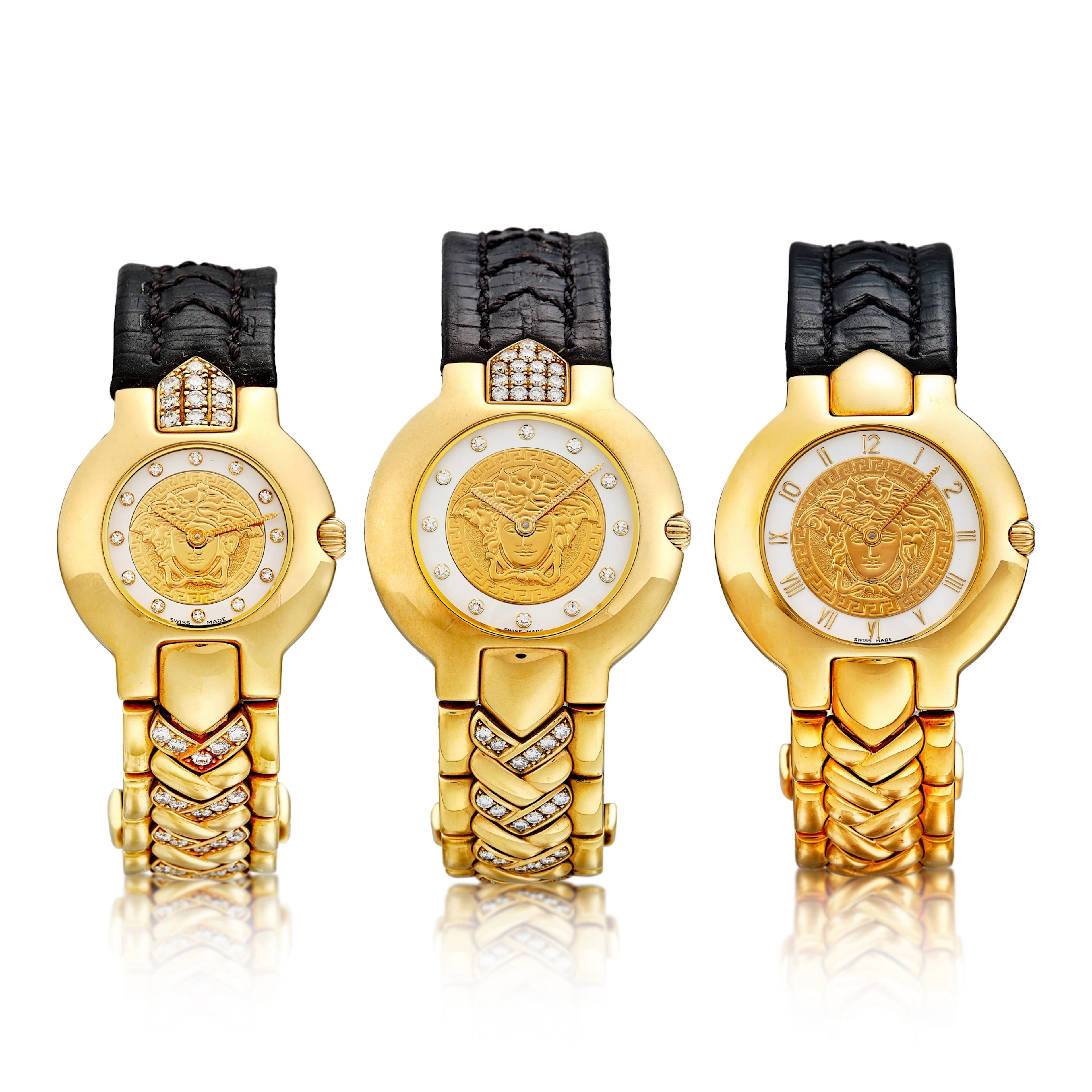 Two Diamond Wristwatches and K Gold Wristwatch | Versace | 鑽石 腕錶兩枚 及 K金 腕錶
