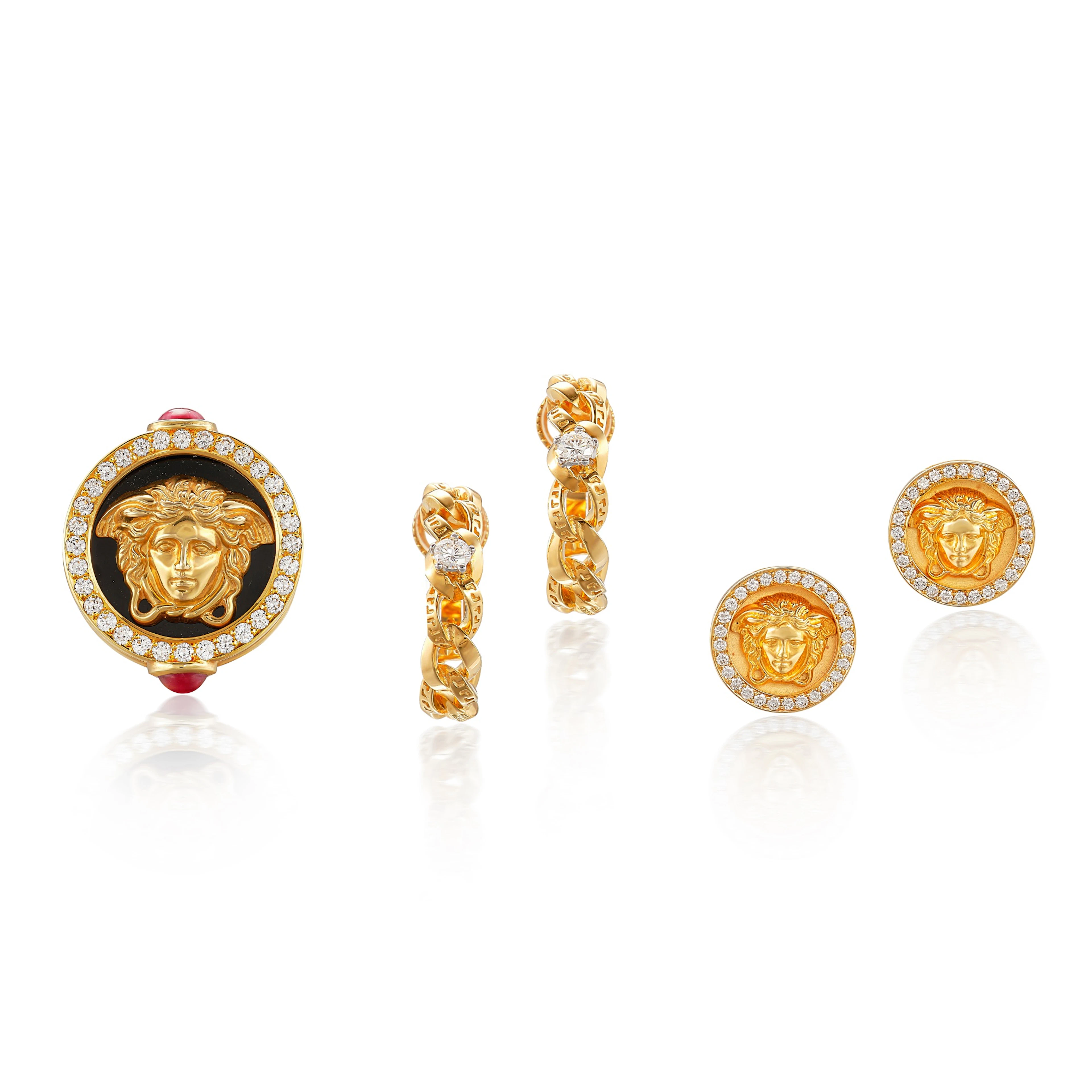 Two Pairs of Diamond Earrings; and Ruby