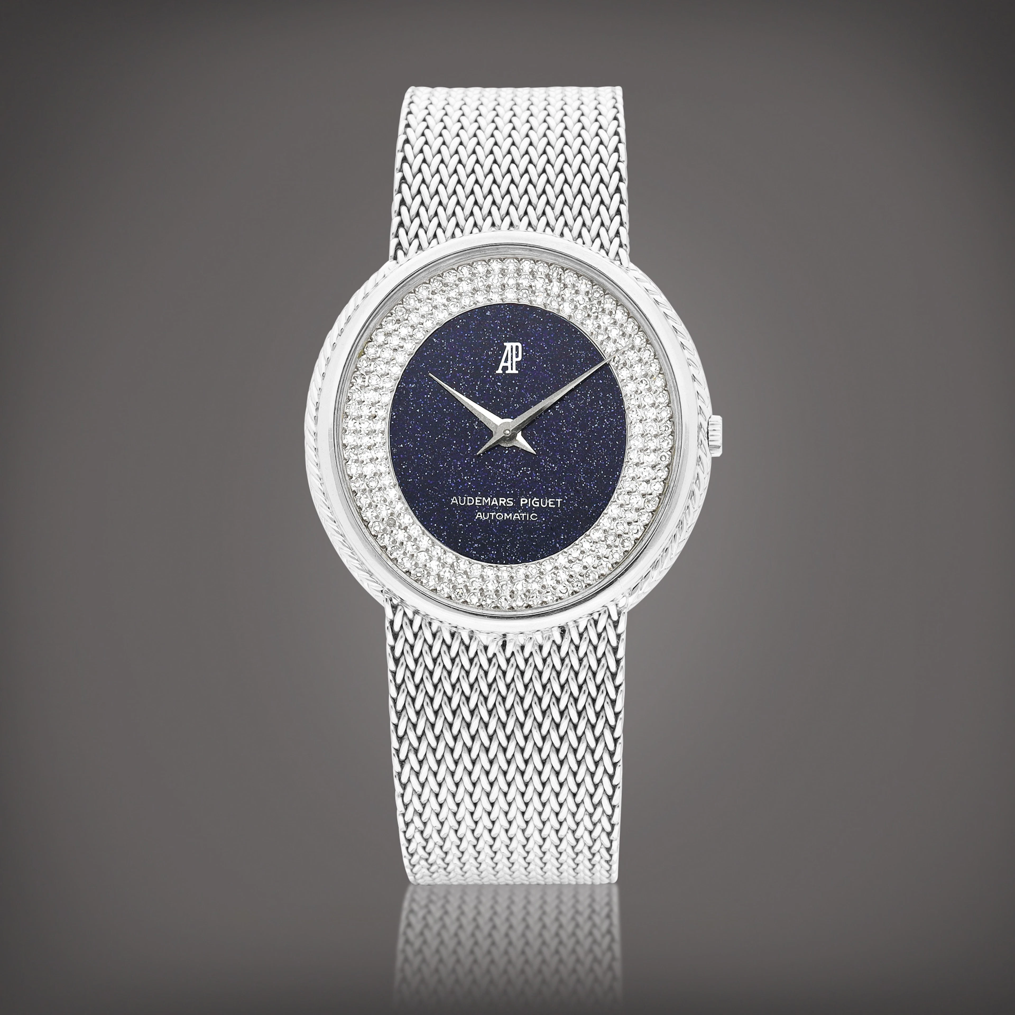 Reference 554 | A white gold and diamond-set bracelet watch with aventurine dial
