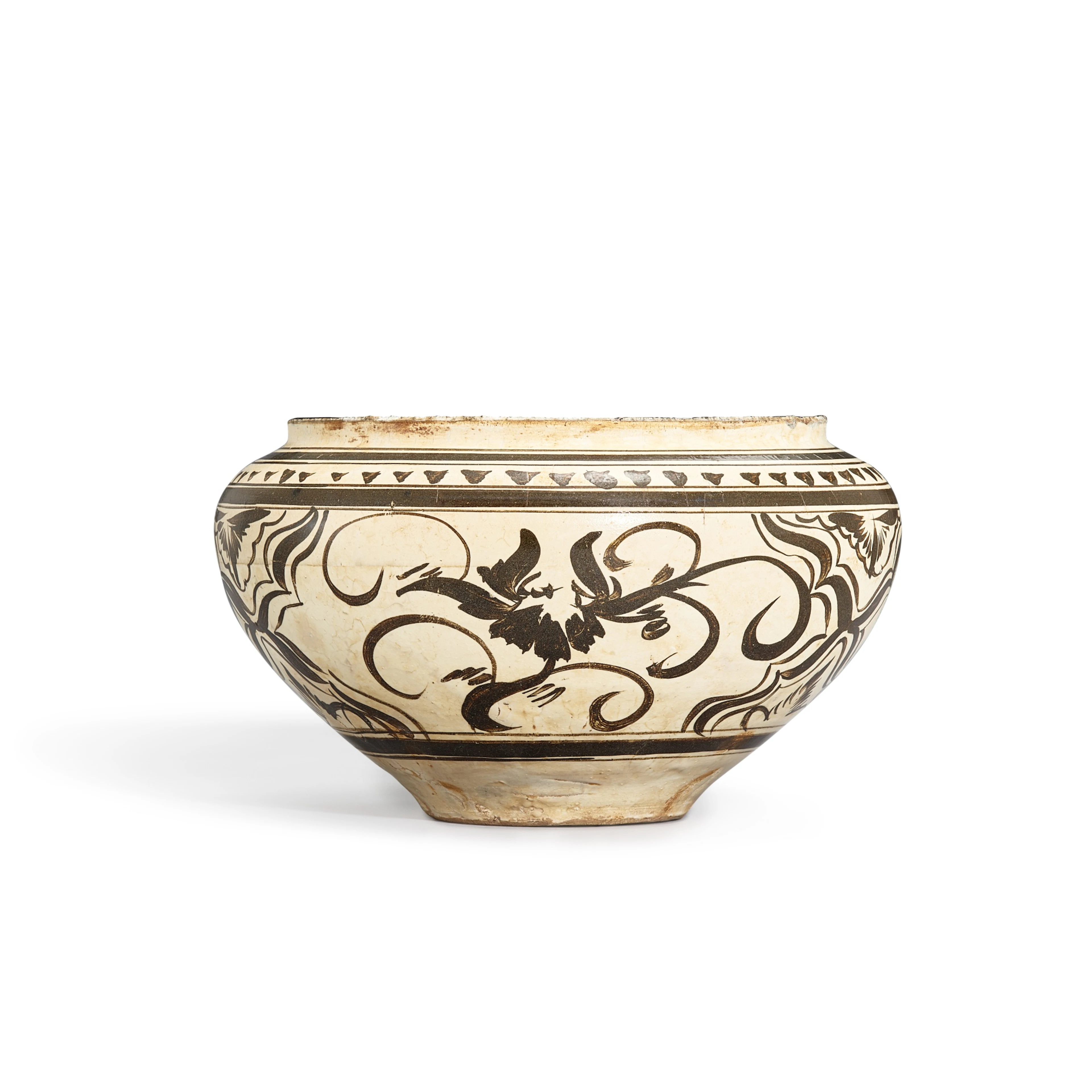 A Cizhou black-painted 'peony' jar, Yuan dynasty 元 磁州白地黑彩牡丹紋罐