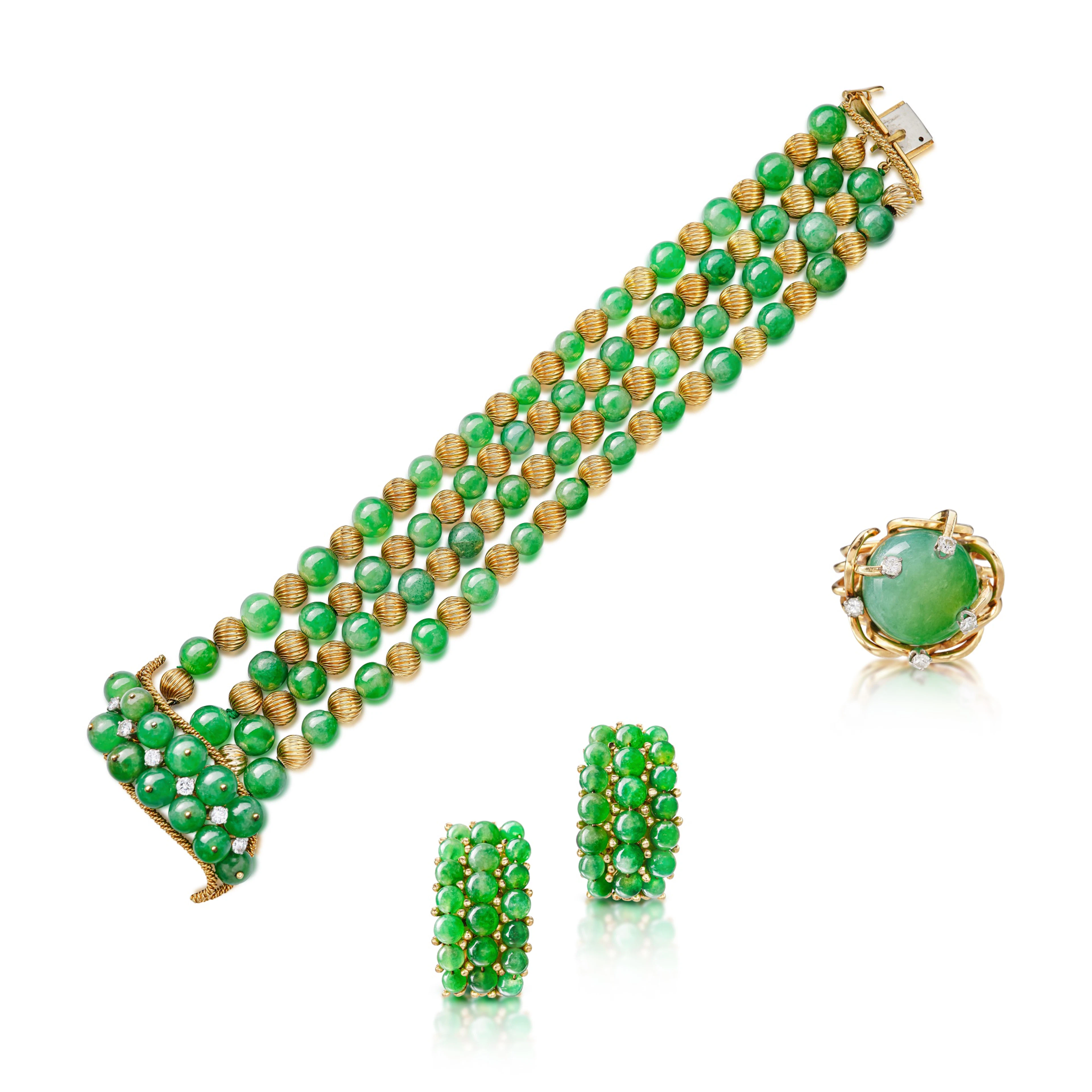 Group of Jadeite and Diamond Jewellery | 天然翡翠 及 鑽石 珠寶首飾一组