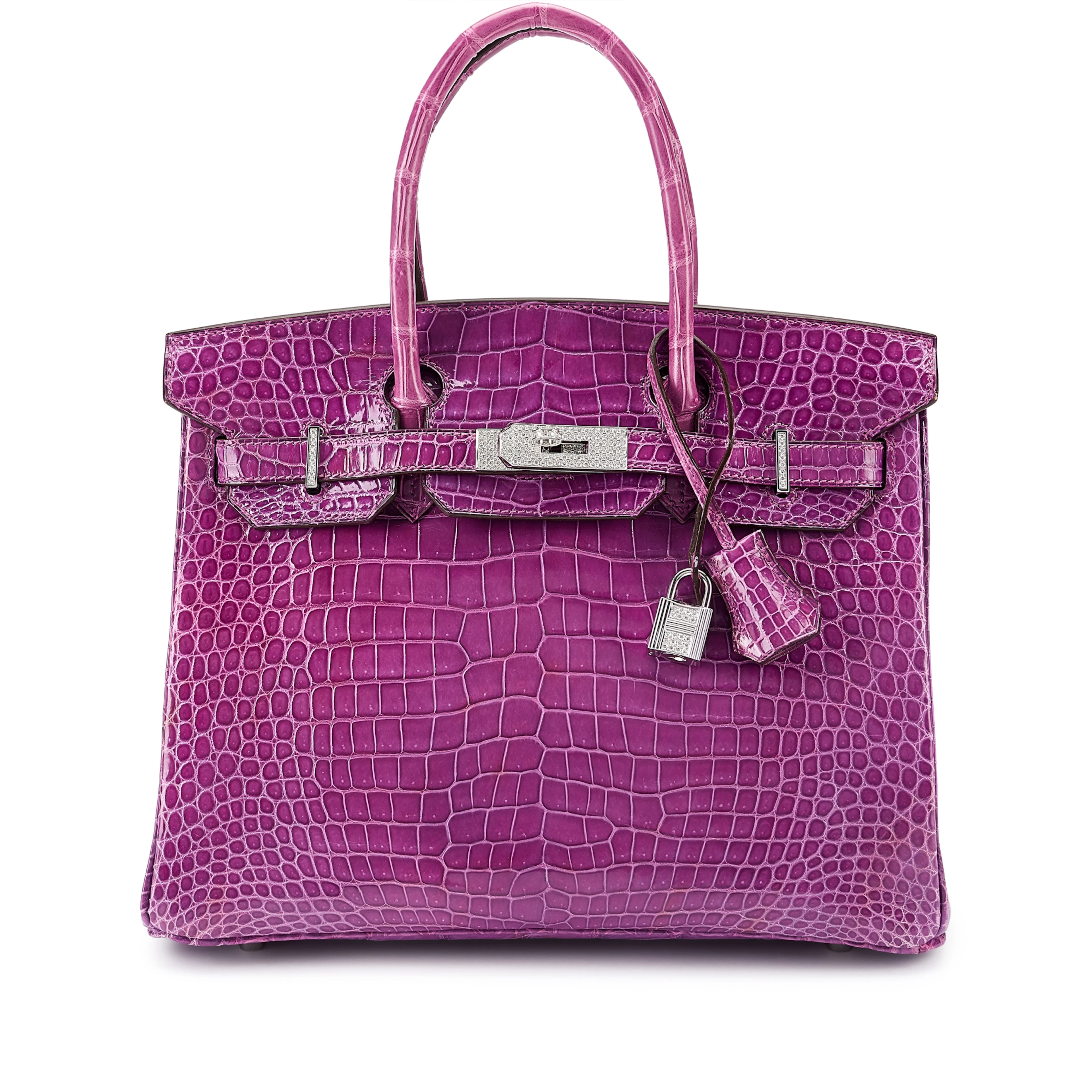 Violet Shiny Porosus Crocodile Birkin 30 18K White Gold and Diamond Hardware