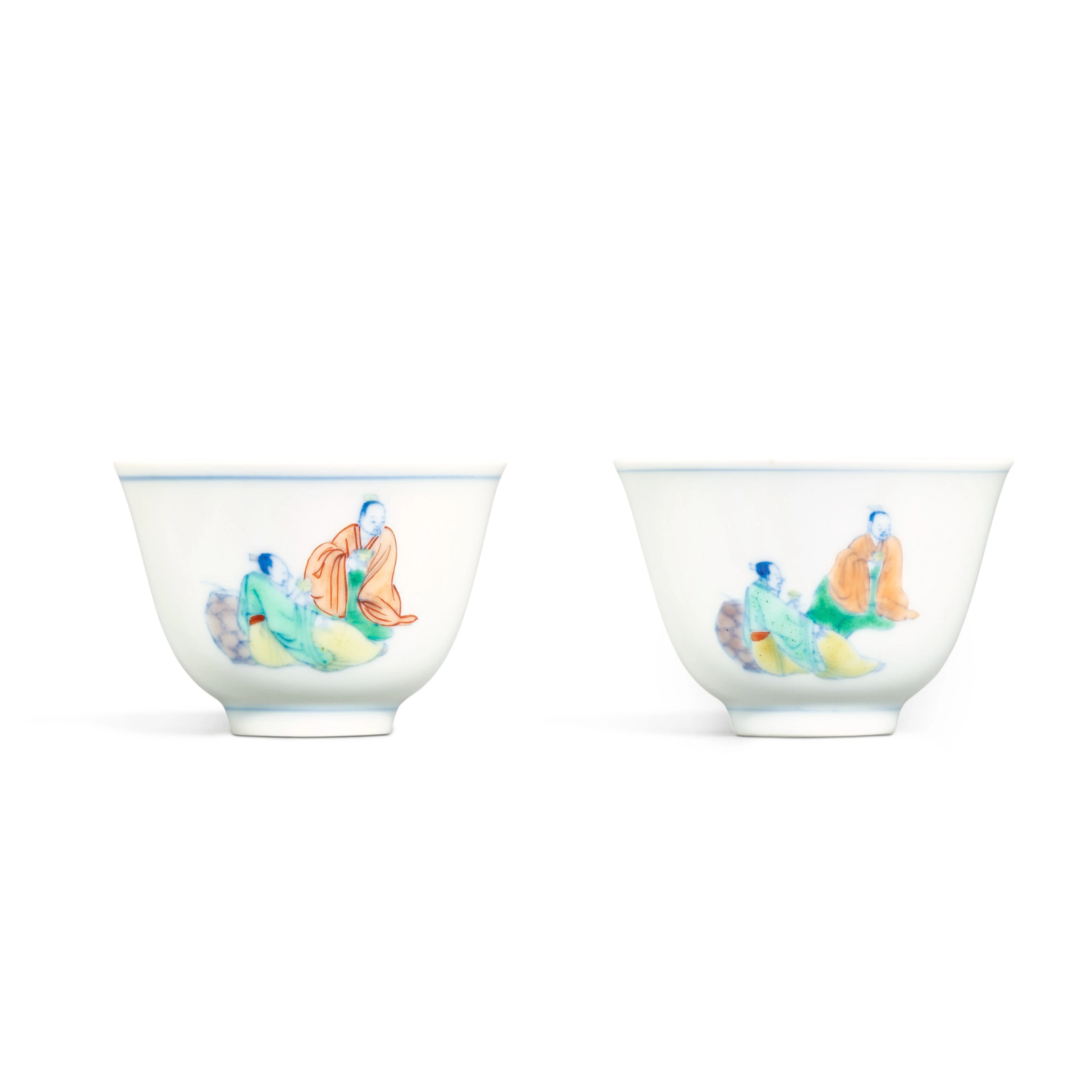 A pair of doucai 'scholars' wine cups