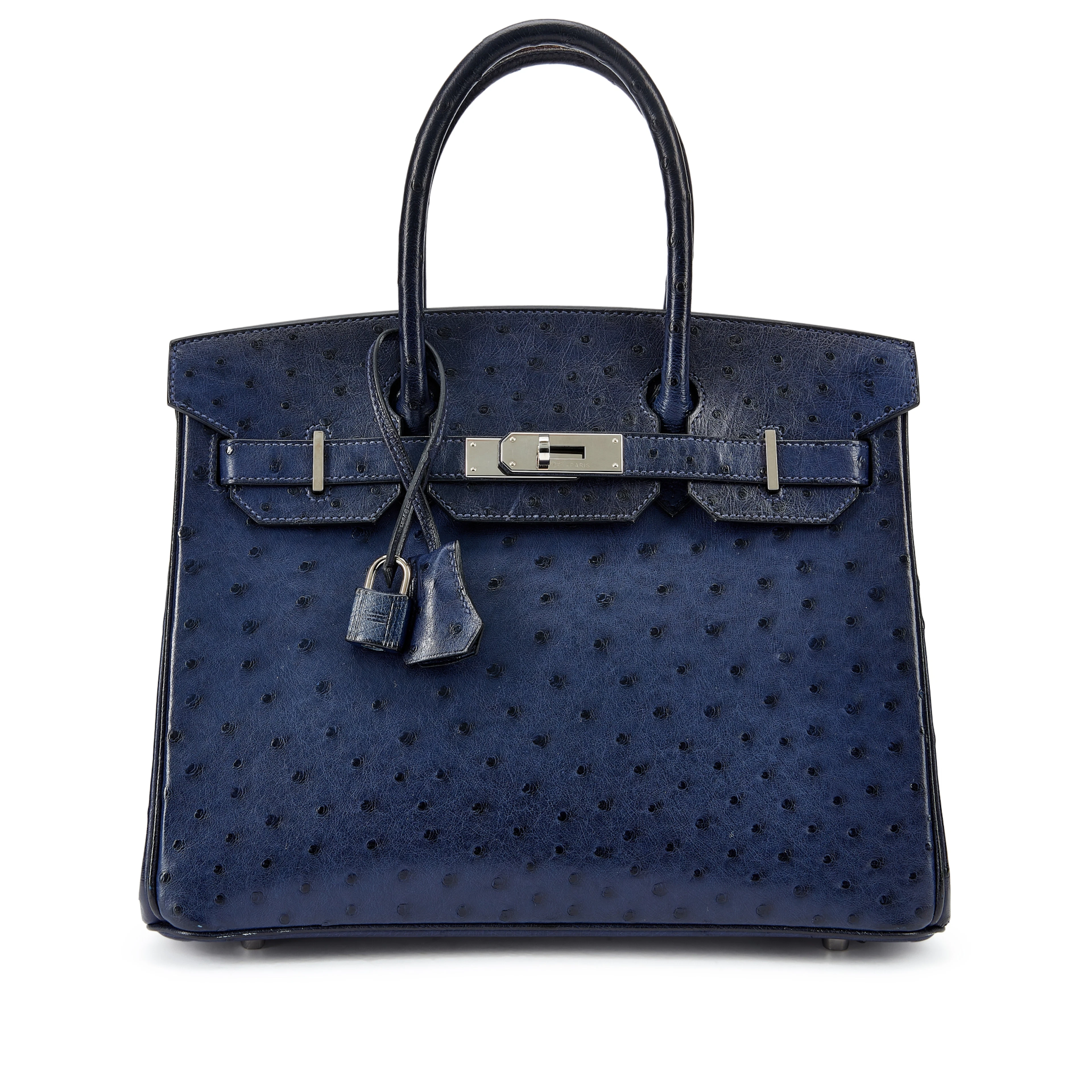 Bleu Iris Ostrich Birkin 30 Palladium Hardware, 2015