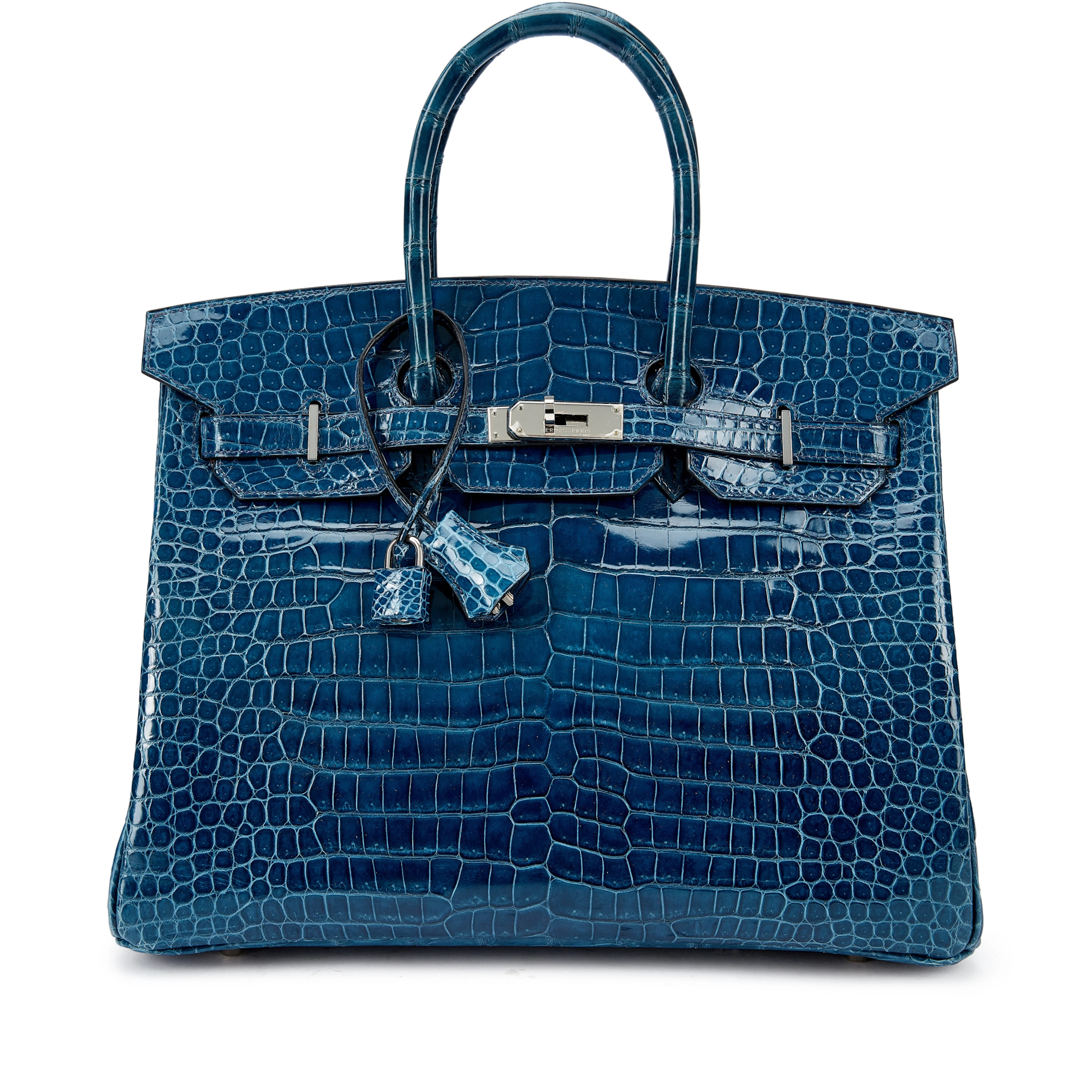 Bleu Roi Shiny Porosus Crocodile Birkin 35 Palladium Hardware, 2004