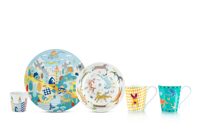 Set of 5 Multicolor Porcelain Epopee set, Circus N°2, Western and Company Mugs