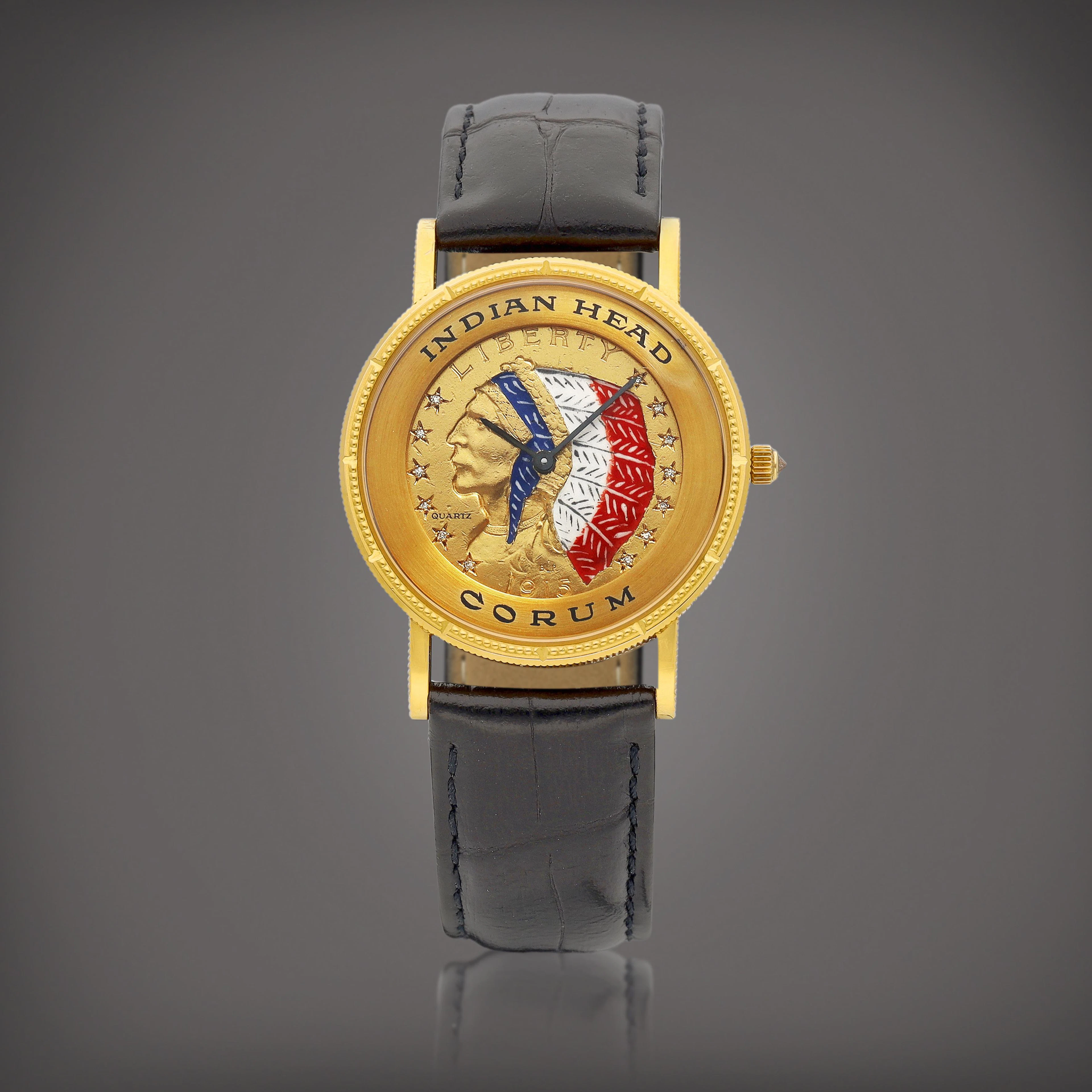 A yellow gold and diamond-set coin watch, Circa 1990 | 崑崙 | 黃金鑲鑽石金幣錶，約1990年製