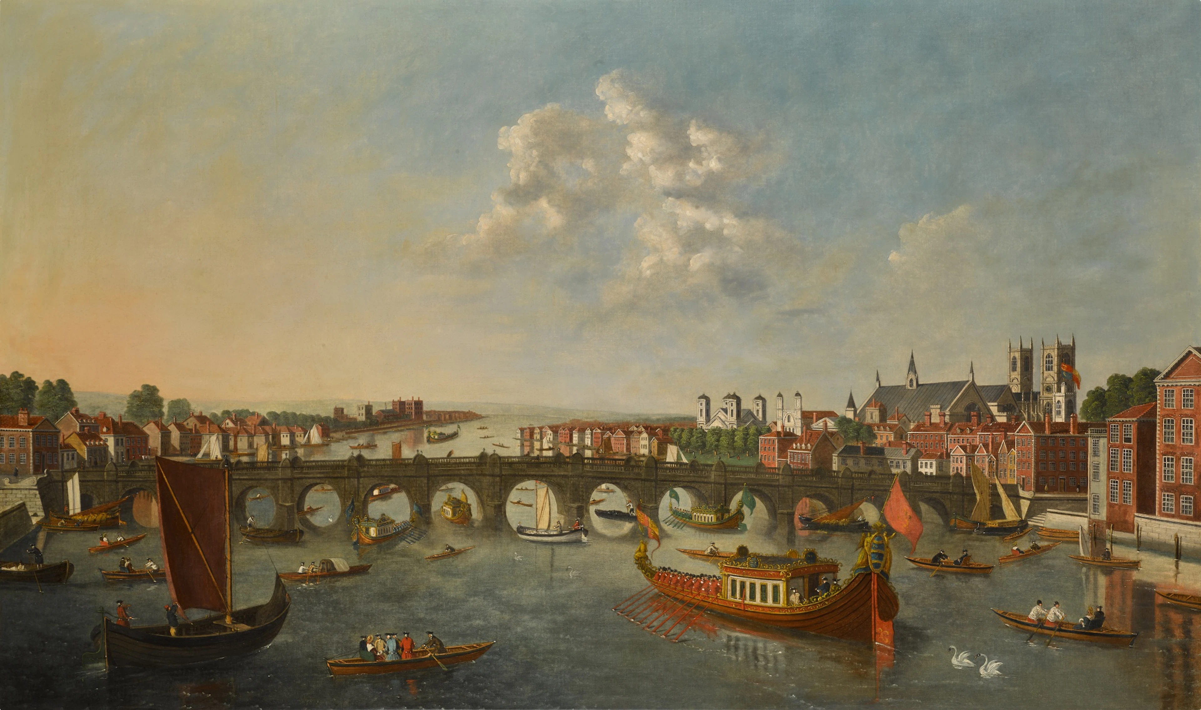 London, a view of the Thames and Old Westminster Bridge...