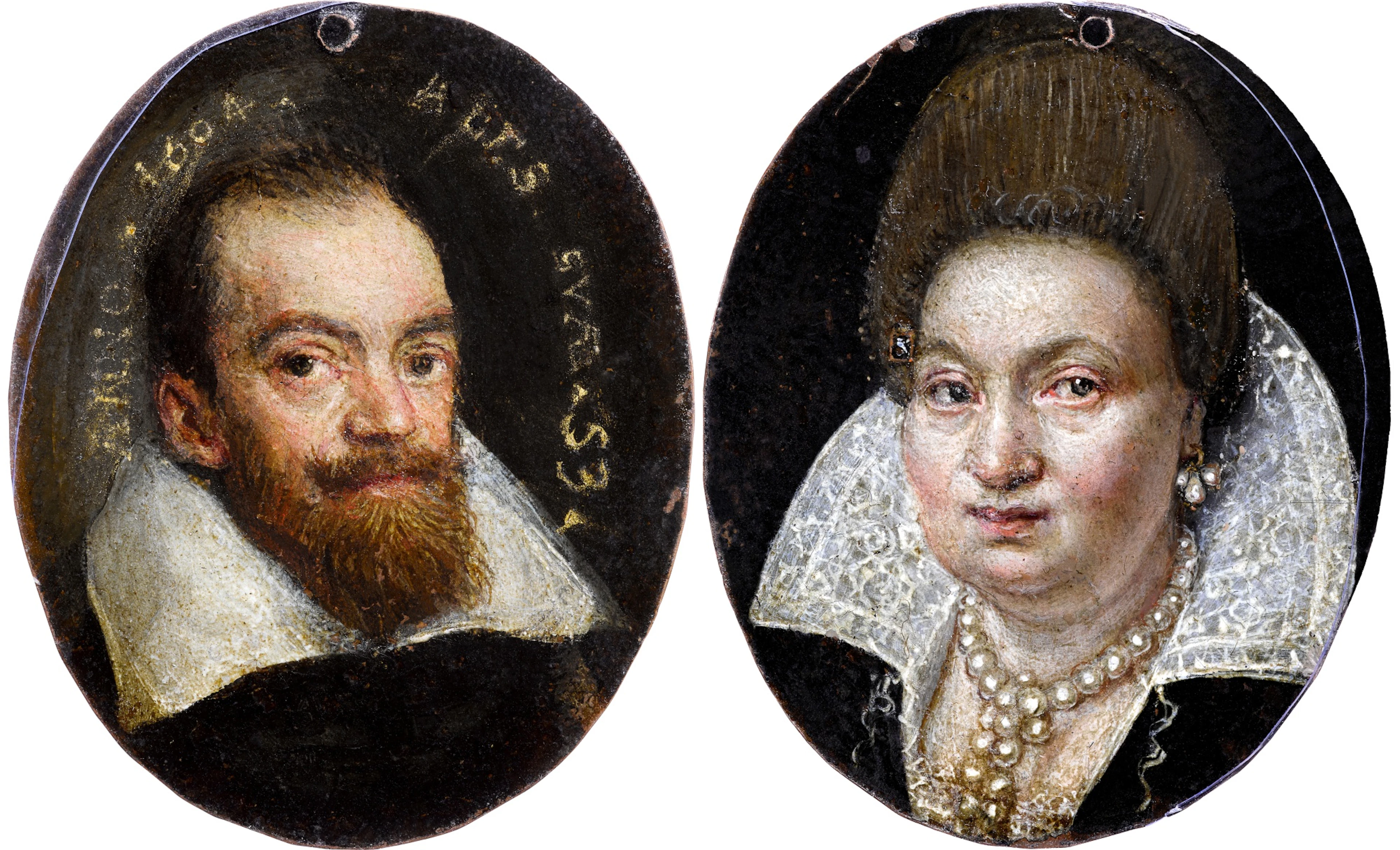 Double-sided portrait of a bearded gentleman and a lady...