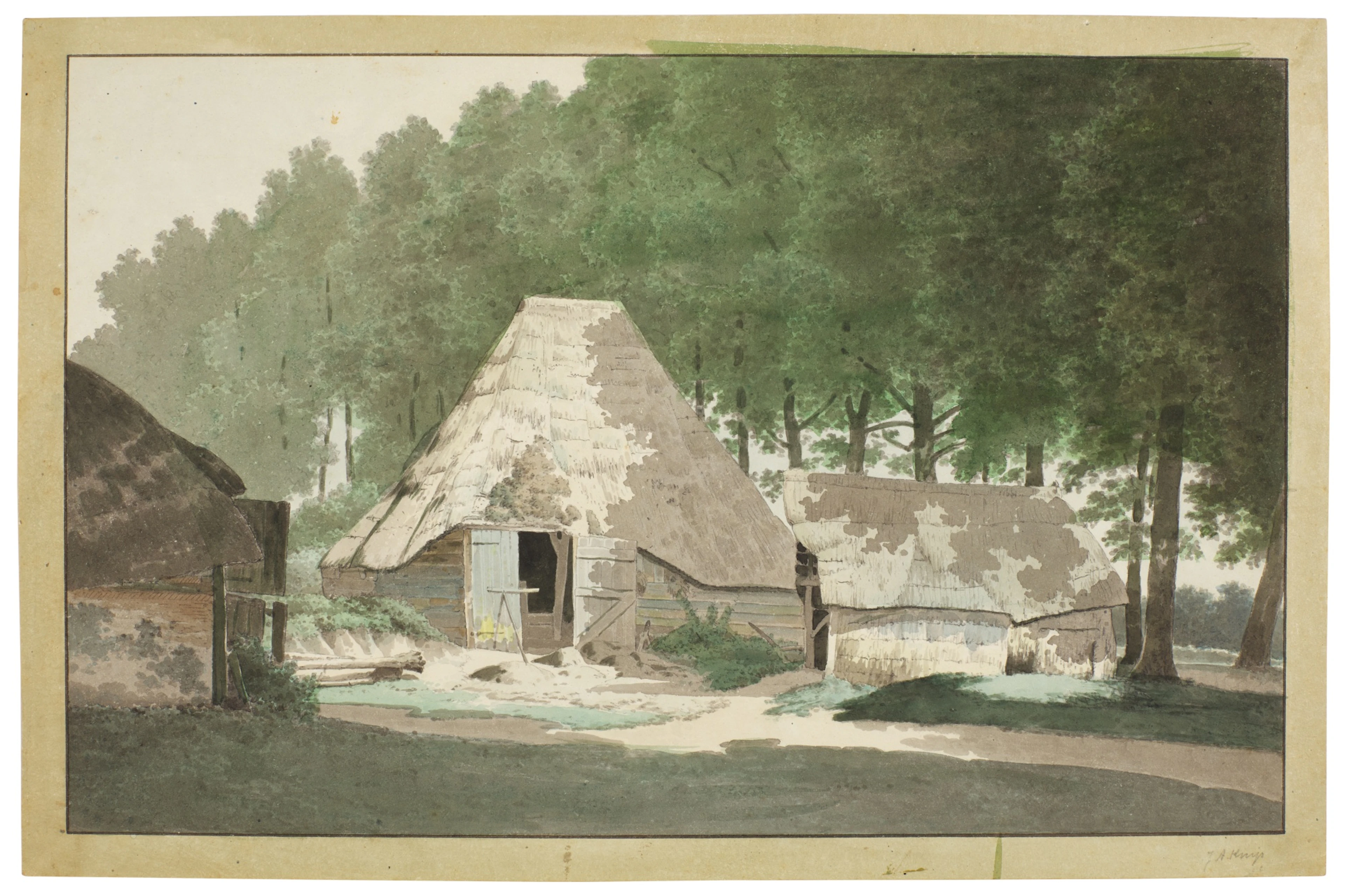 Farm buildings in a wood