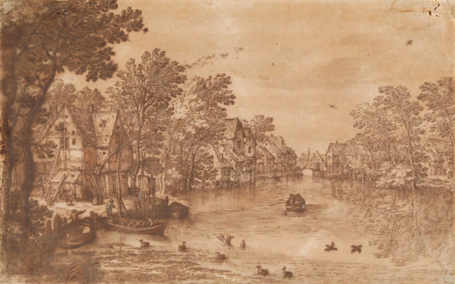 River landscape on the edge of a tow