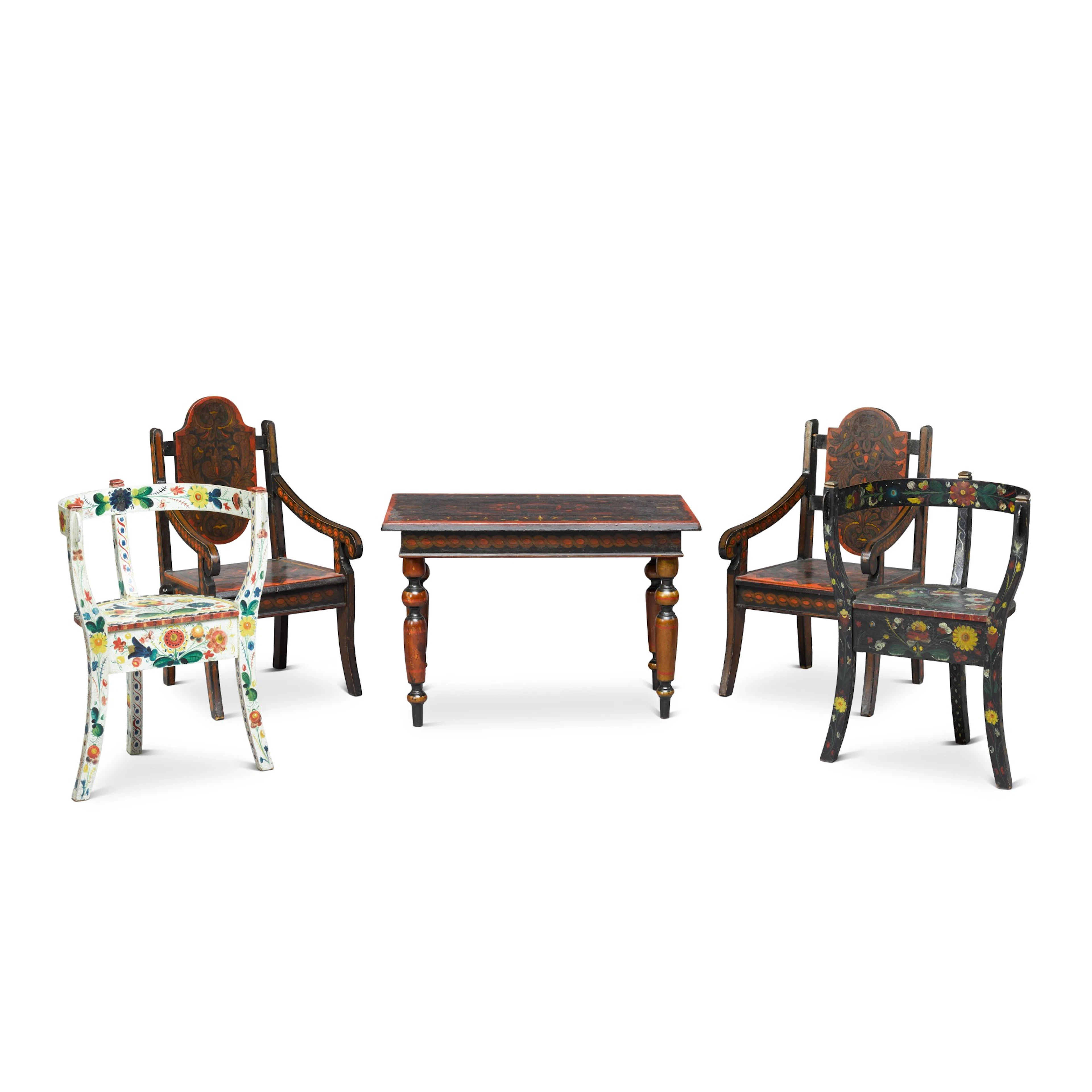 A group of Russian folk revival wooden furniture for children