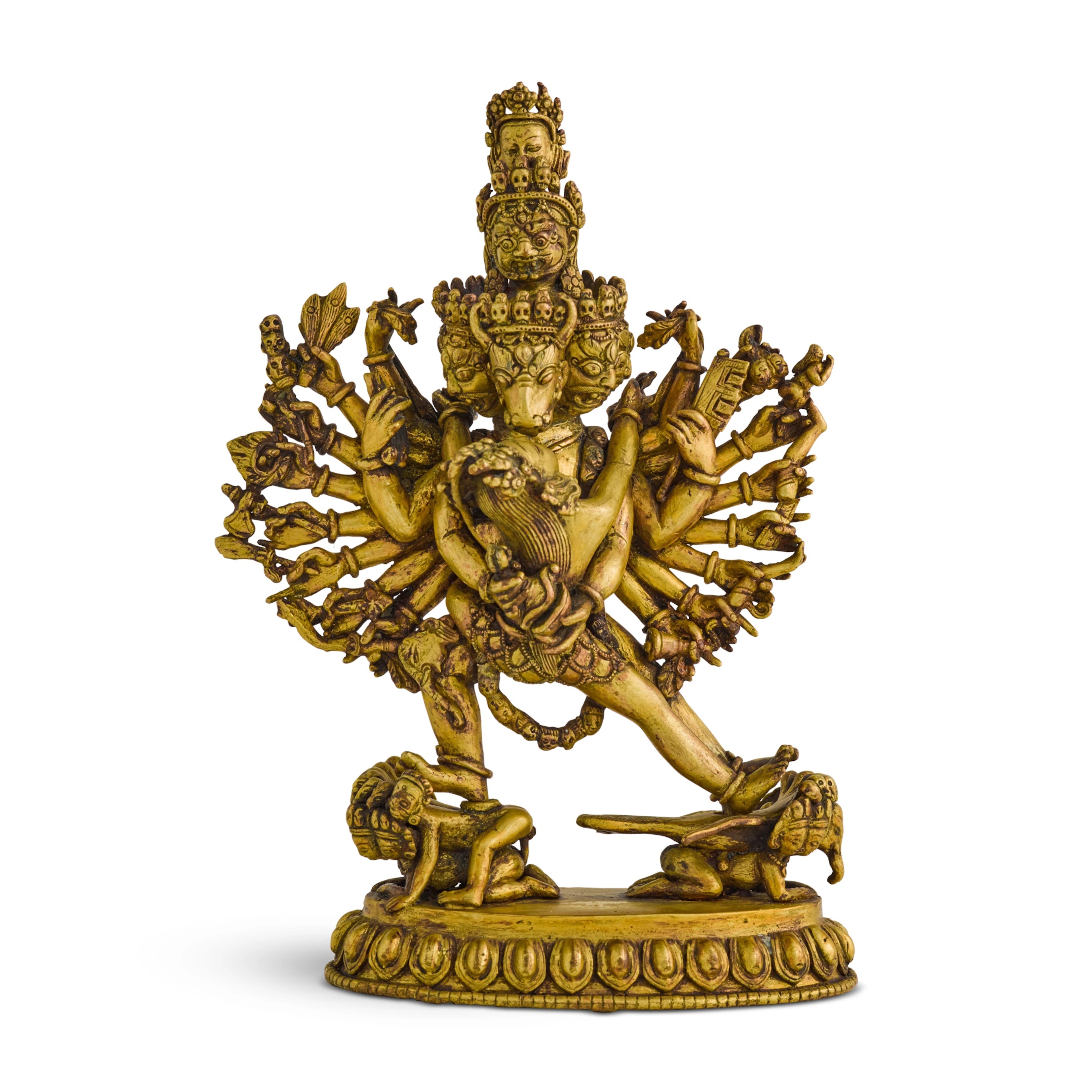 A gilt-bronze figure of Yamantaka Vajrabhairava and Vajravetali