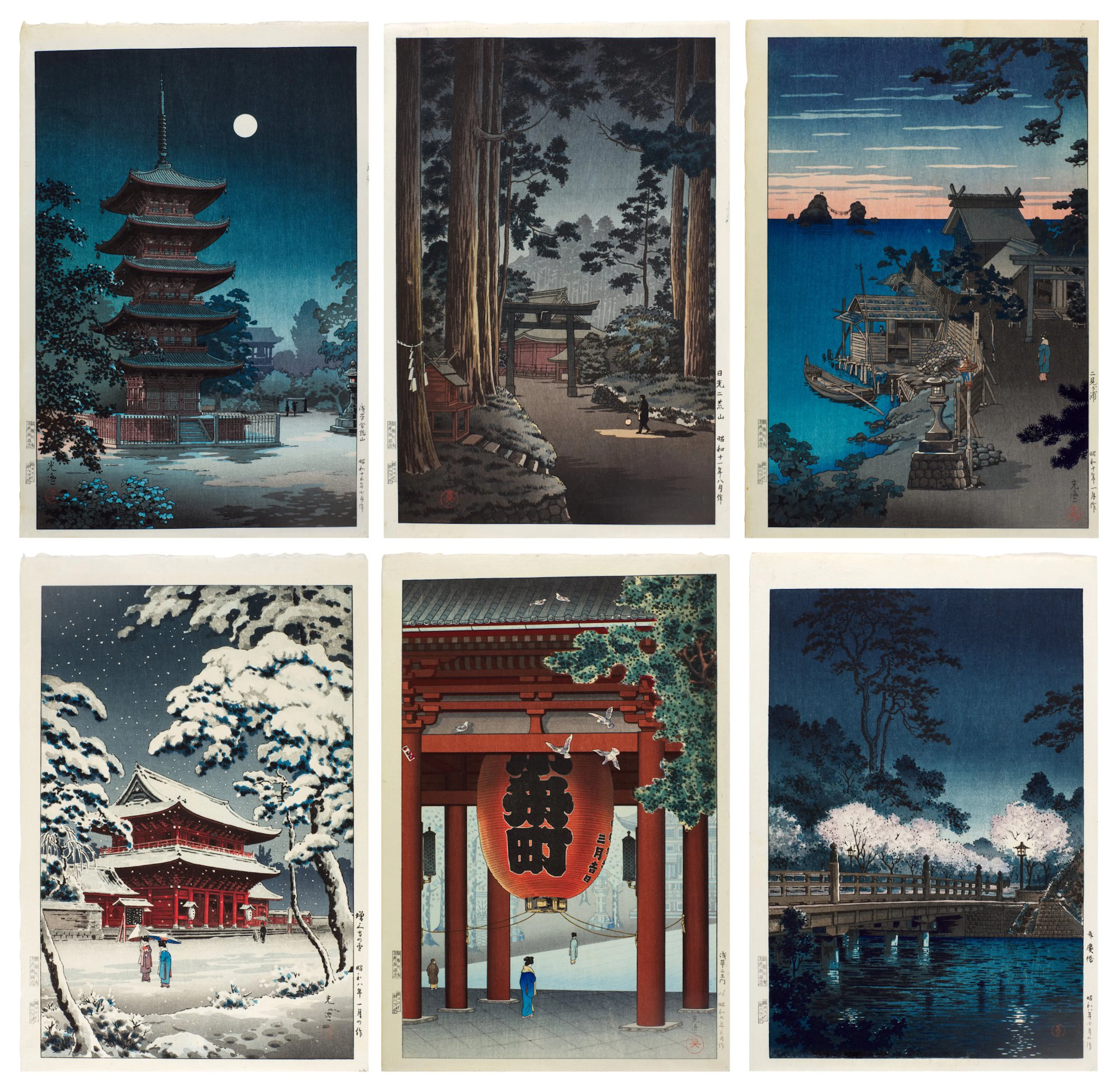 Tsuchiya Koitsu (1870-1949) | Six woodblock prints depicting shrines