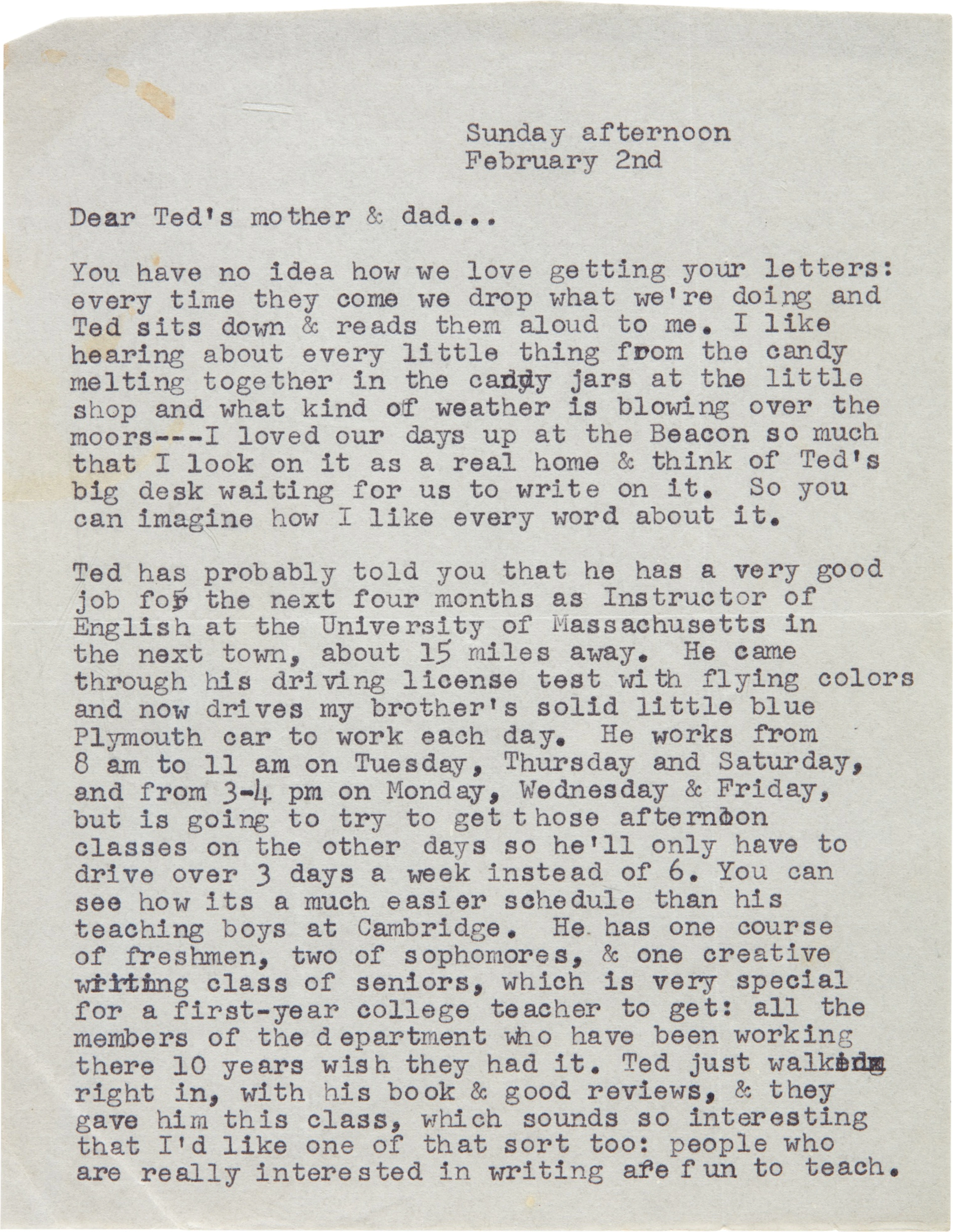 Sylvia Plath | Typed letter signed
