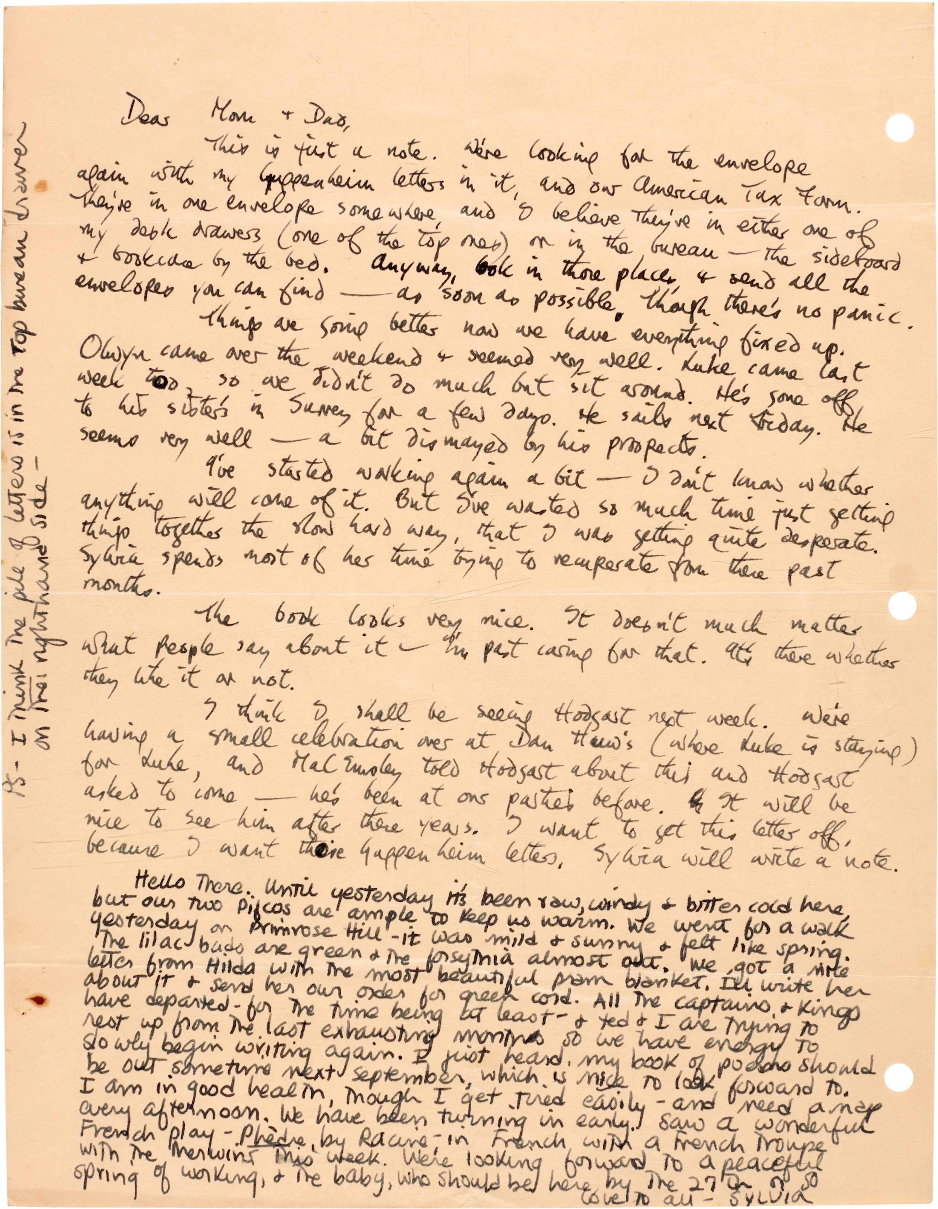 Ted Hughes and Sylvia Plath | Joint autograph letter signed