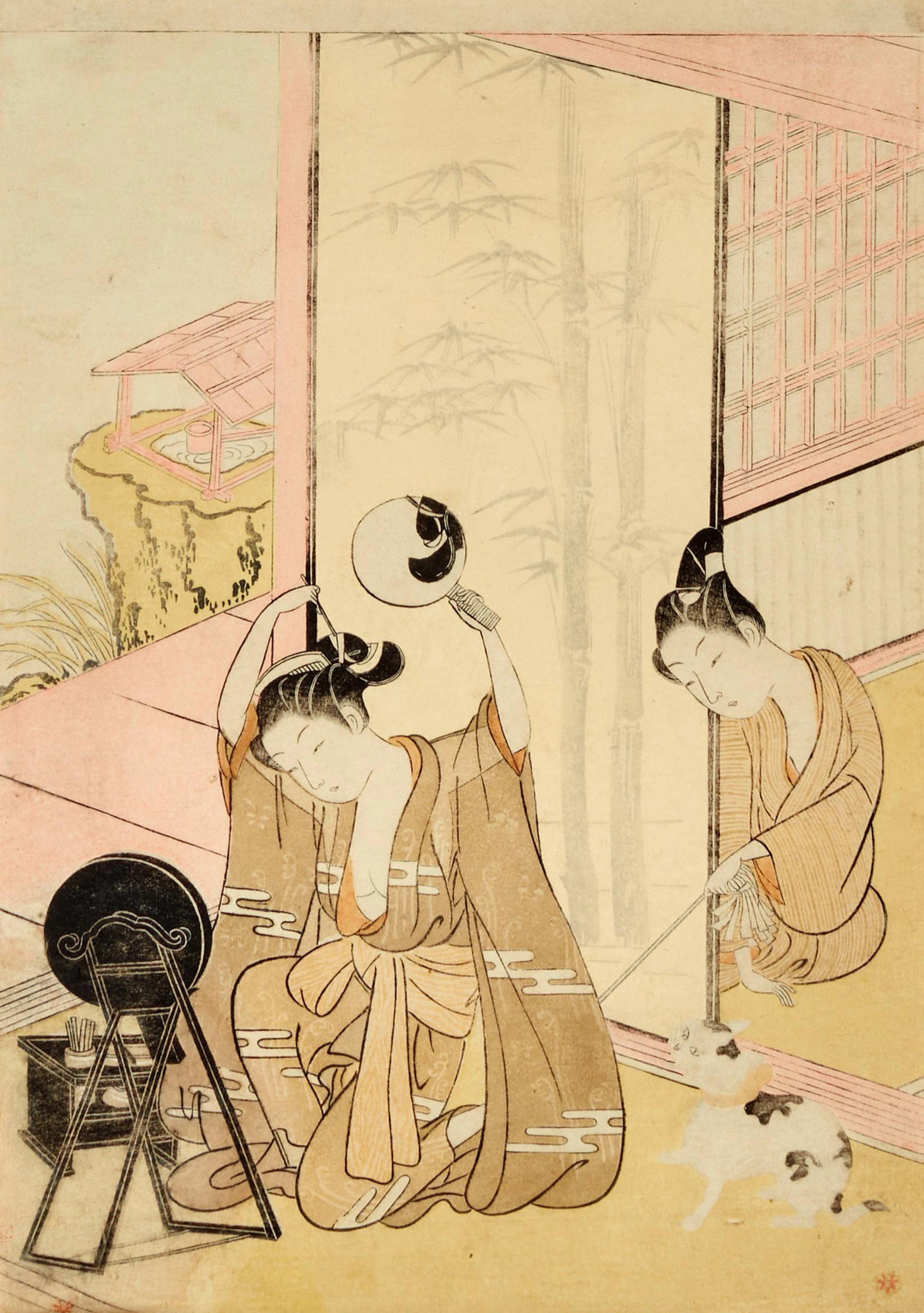 Suzuki Harunobu (1725-1770) | A young woman adjusting her...