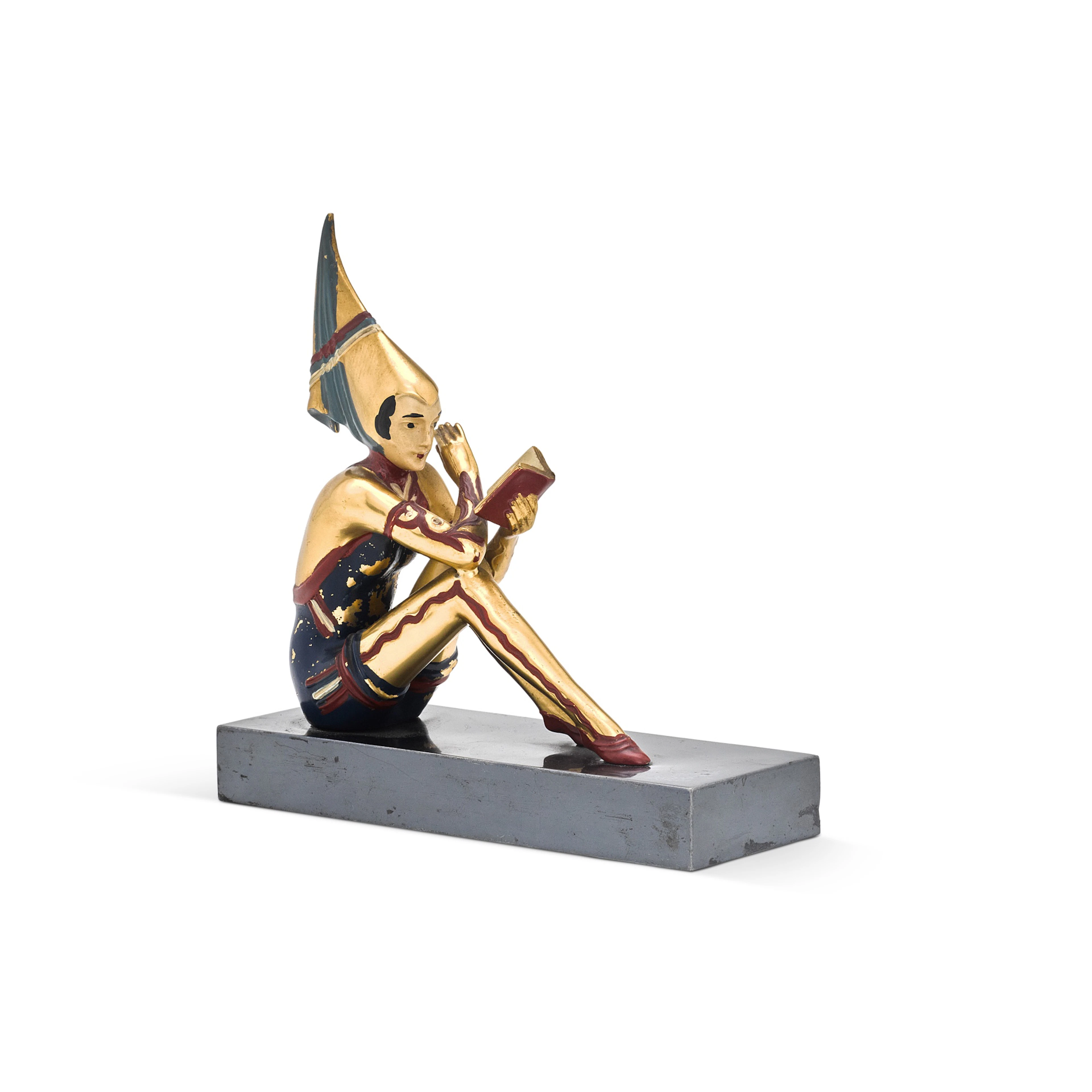 An Art Deco style cold-painted metal figure of a woman by J.B