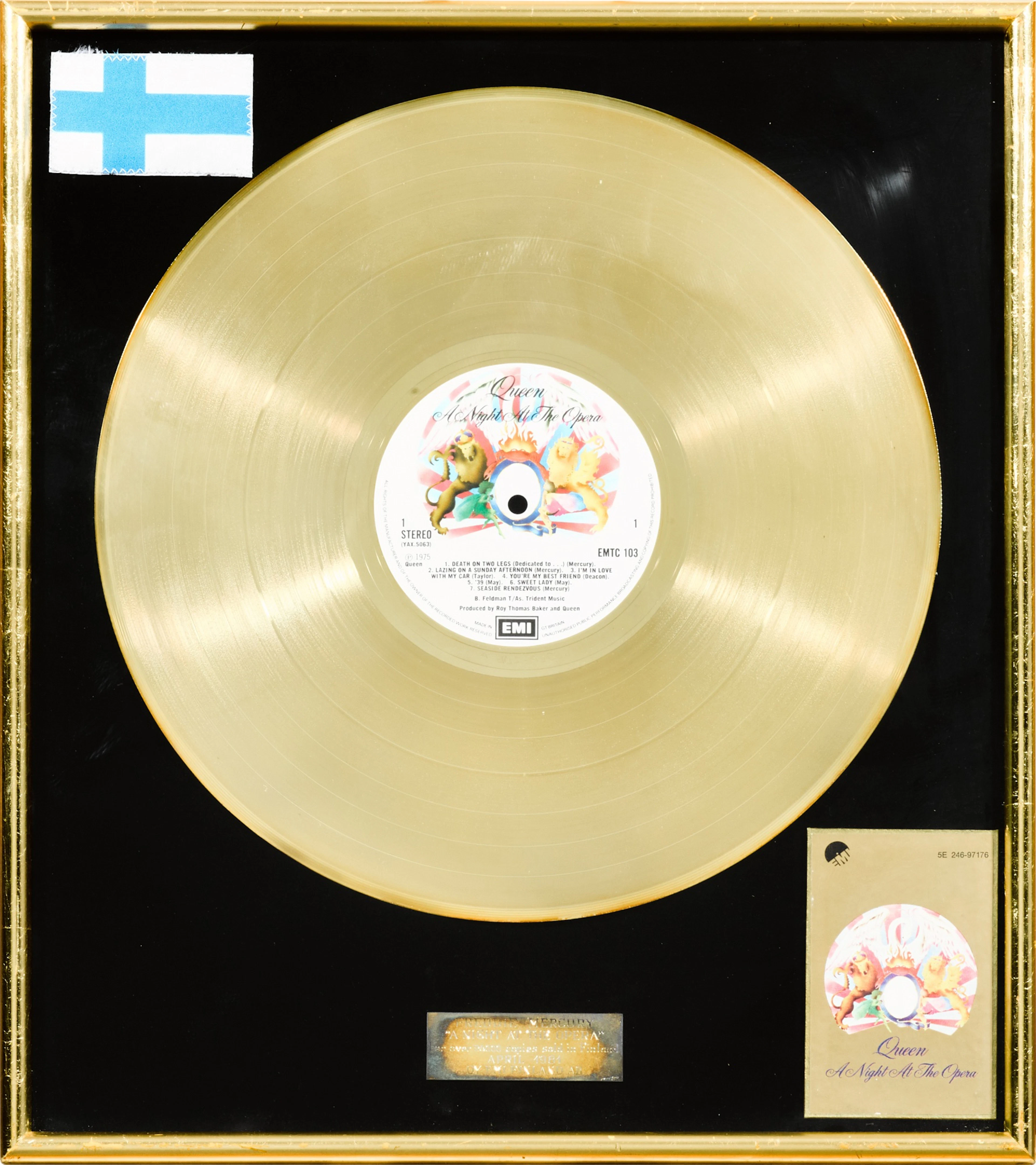 Queen – Freddie Mercury's Finnish in-house sales award for A Night At The Opera