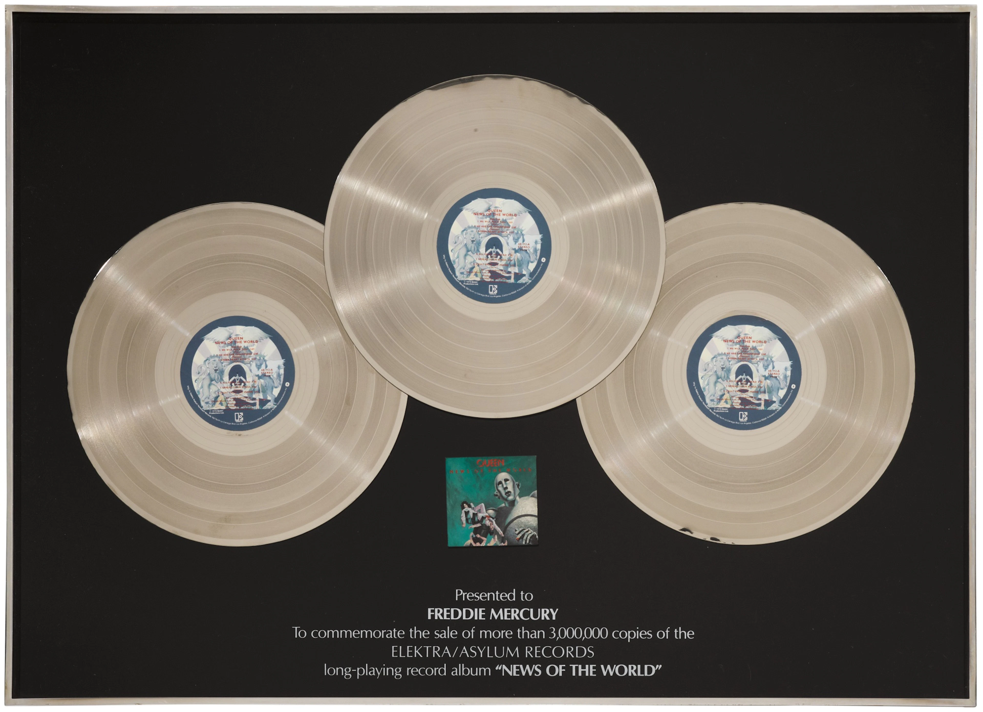 Queen – Freddie Mercury's U.S. in-house sales award for News Of The World
