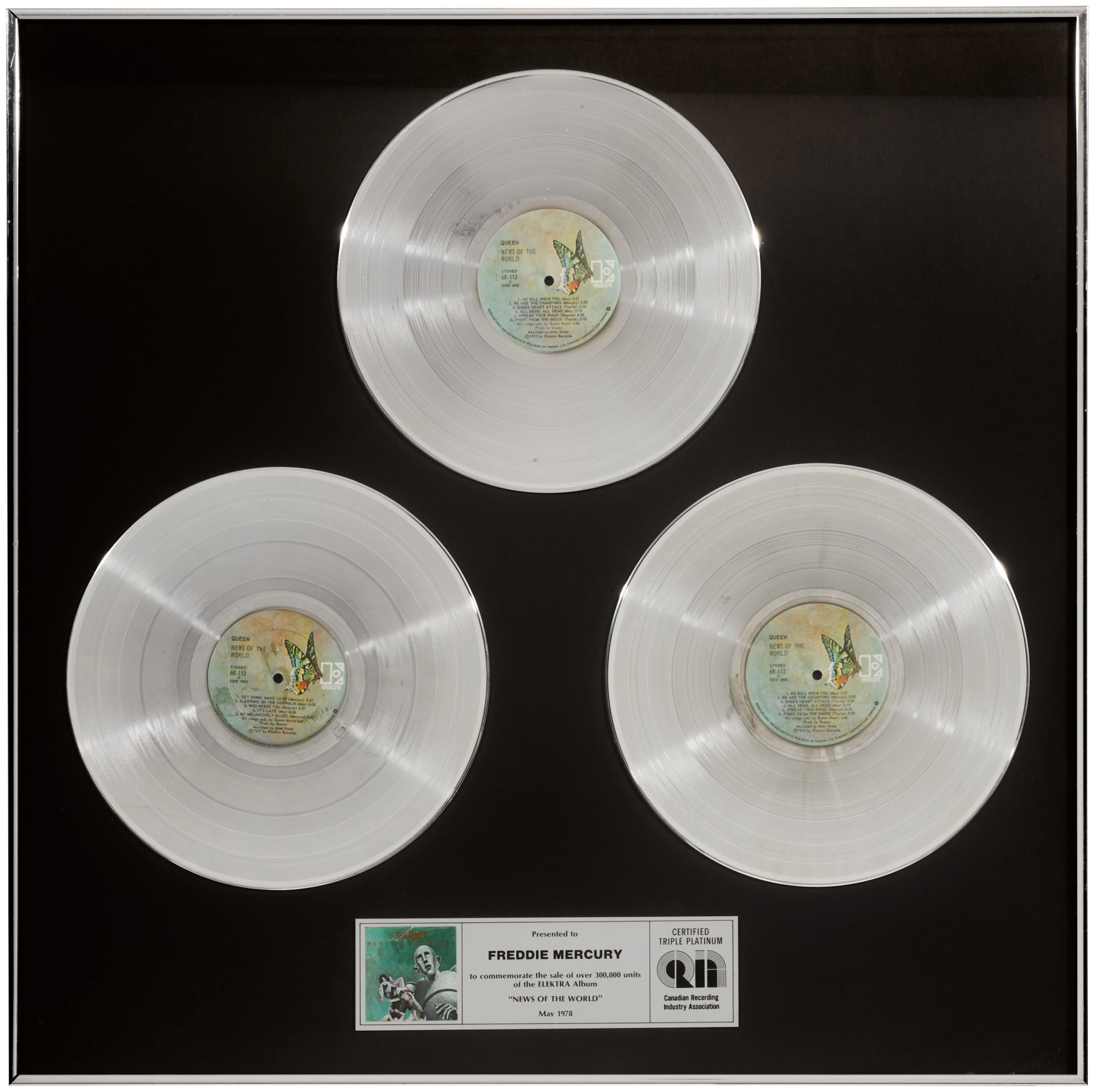 Queen – Freddie Mercury's CRIA sales award for News Of The World