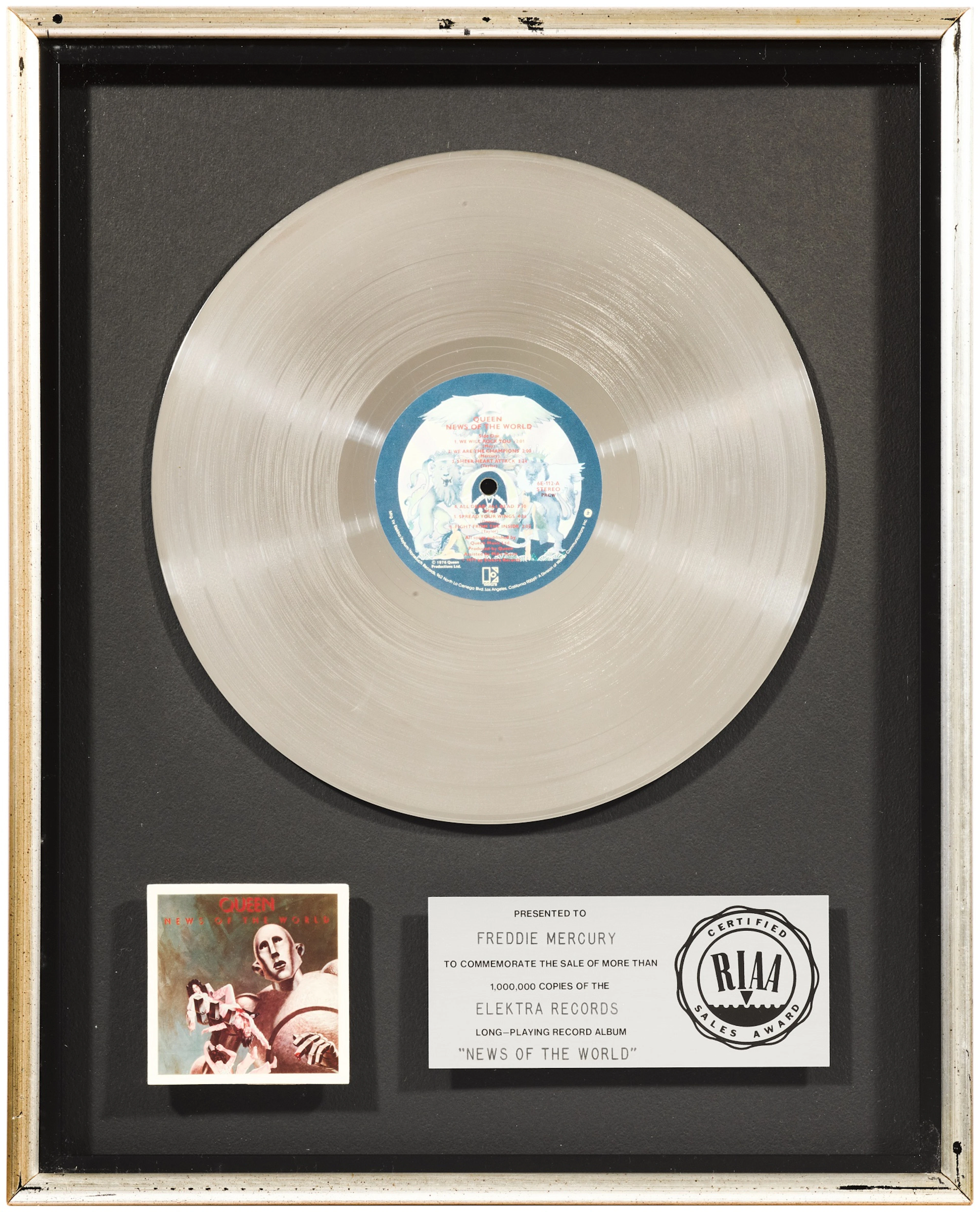 Queen – Freddie Mercury's RIAA sales award for News Of The World