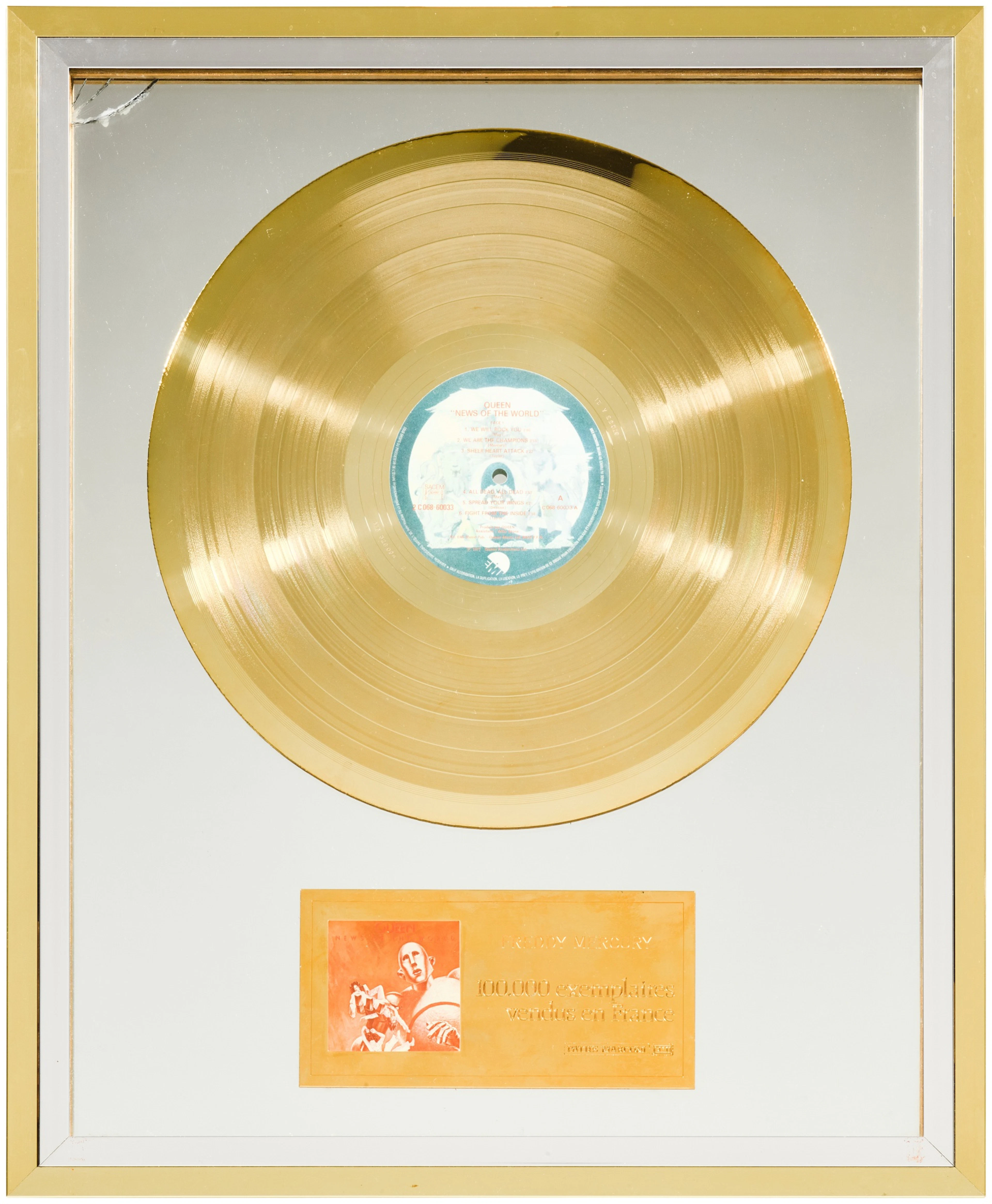 Queen – Freddie Mercury's French in-house sales award for News Of The World