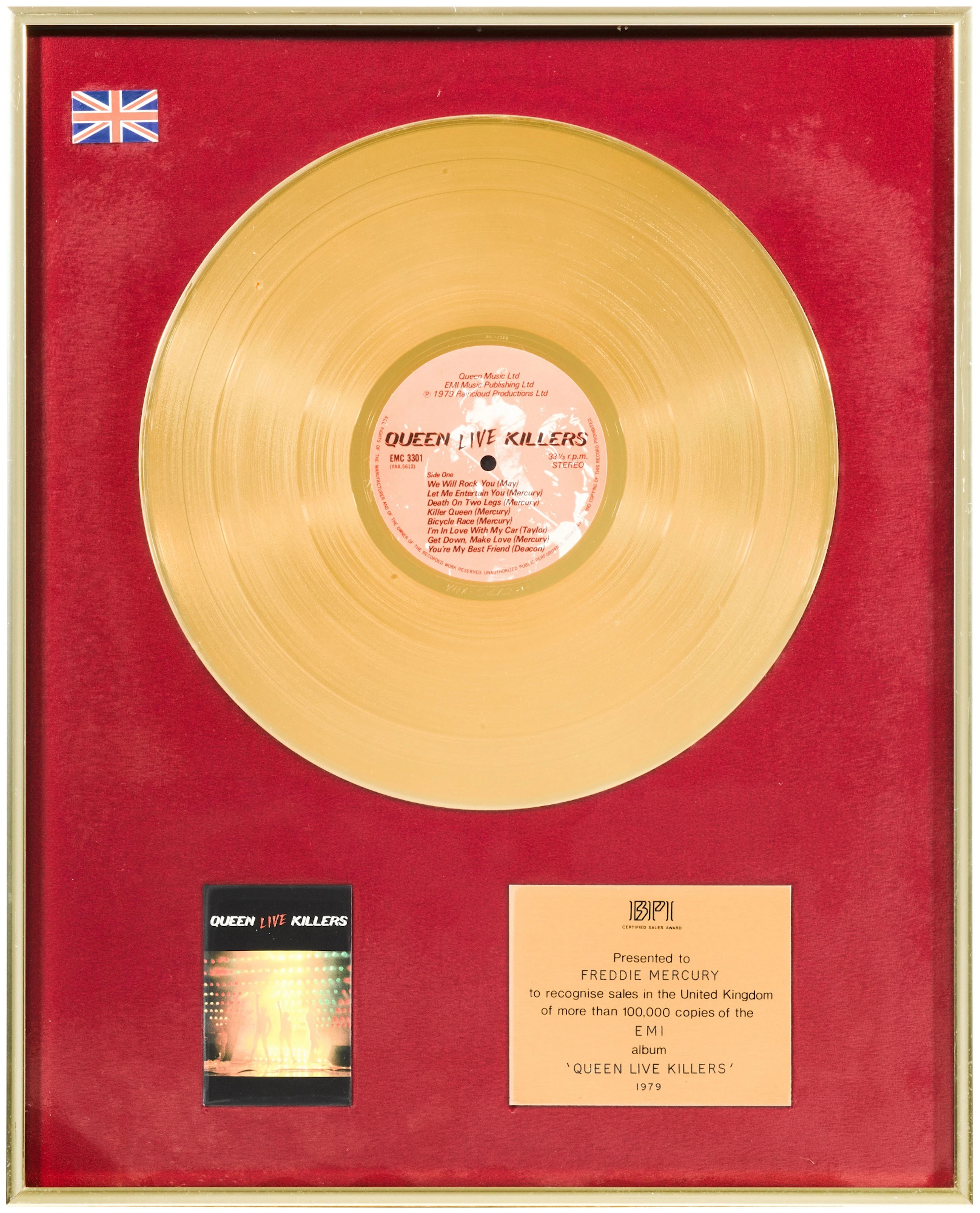 Queen – Freddie Mercury's BPI sales award for Live Killers
