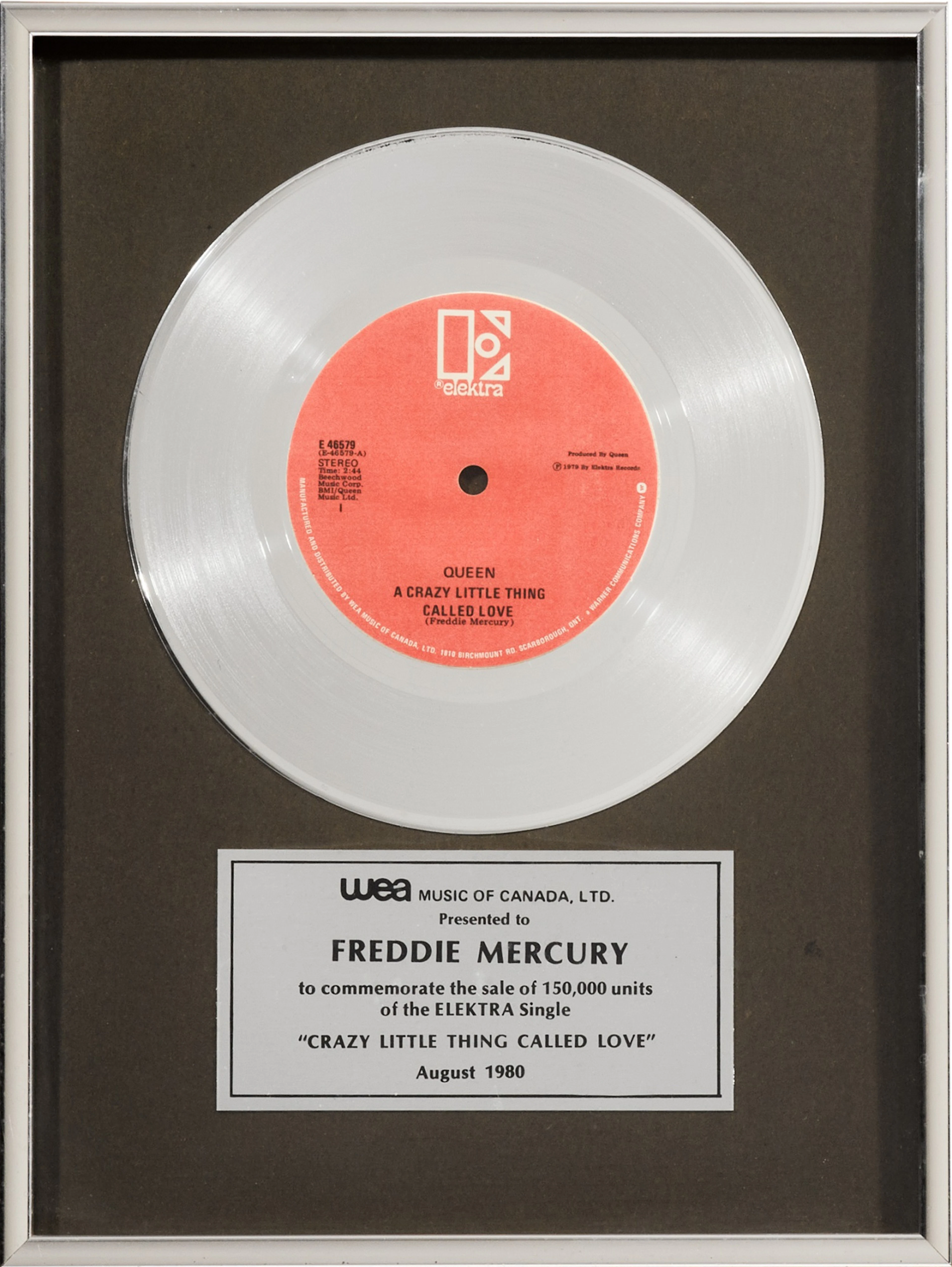 Queen – Freddie Mercury's in-house sales awards for...