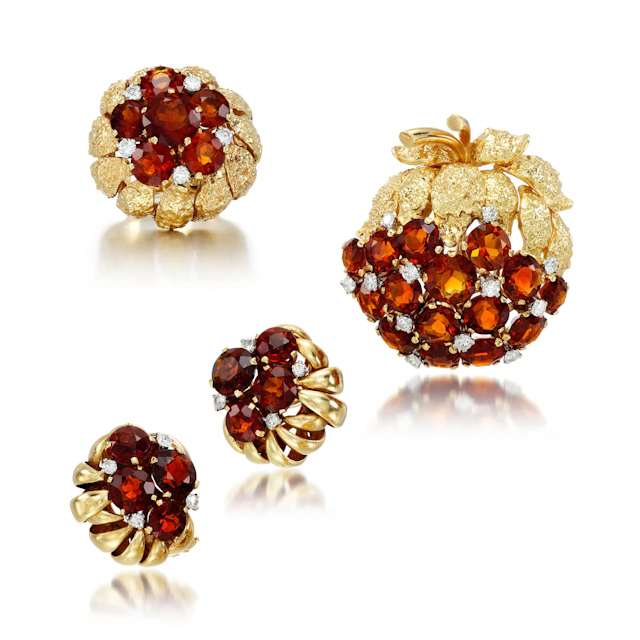 Citrine and diamond demi-parure, circa 1965