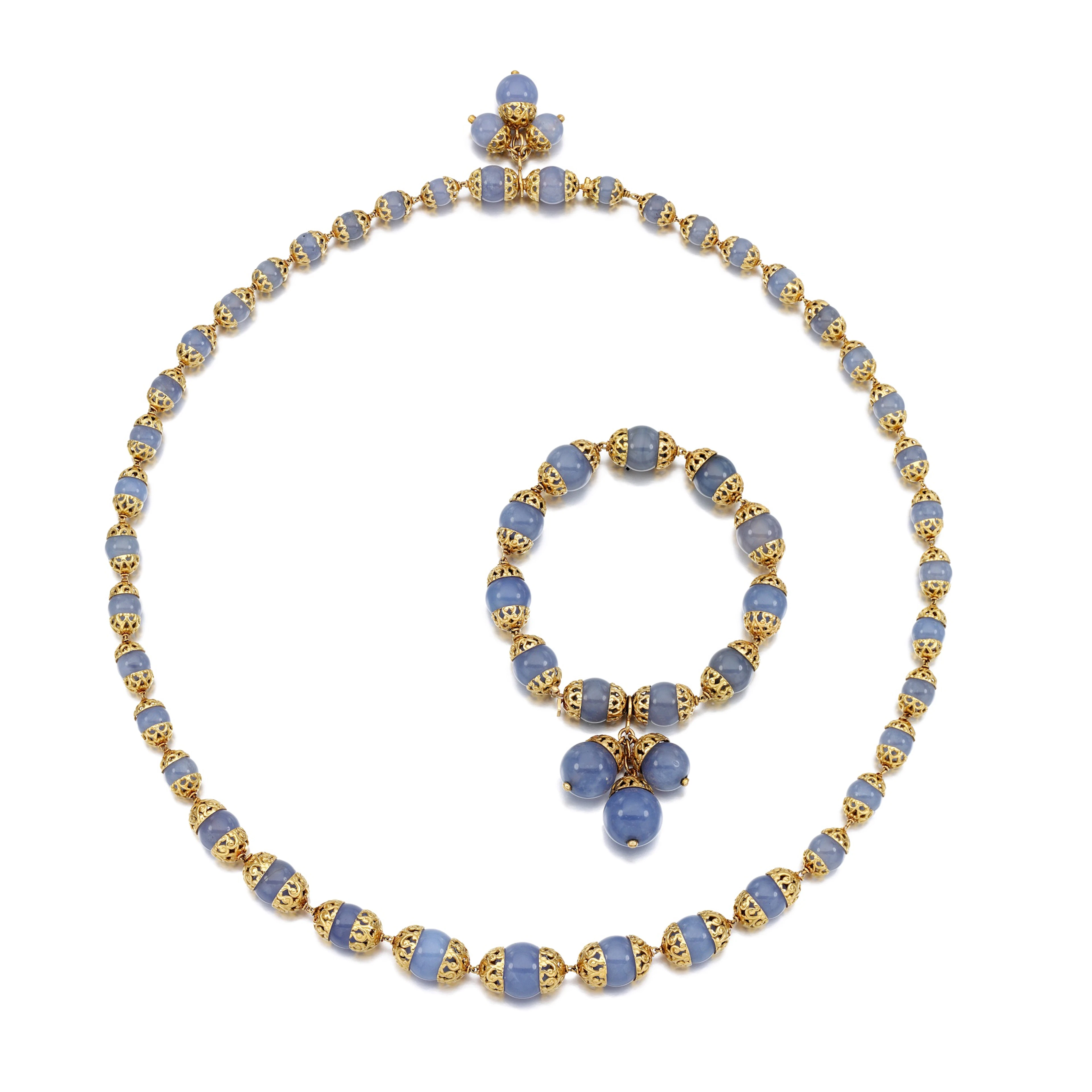 Chalcedony demi-parure, circa 1950