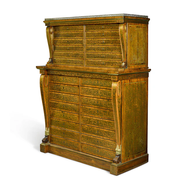 A Regency rosewood and brass-inlaid collector's cabinet, early 19th century