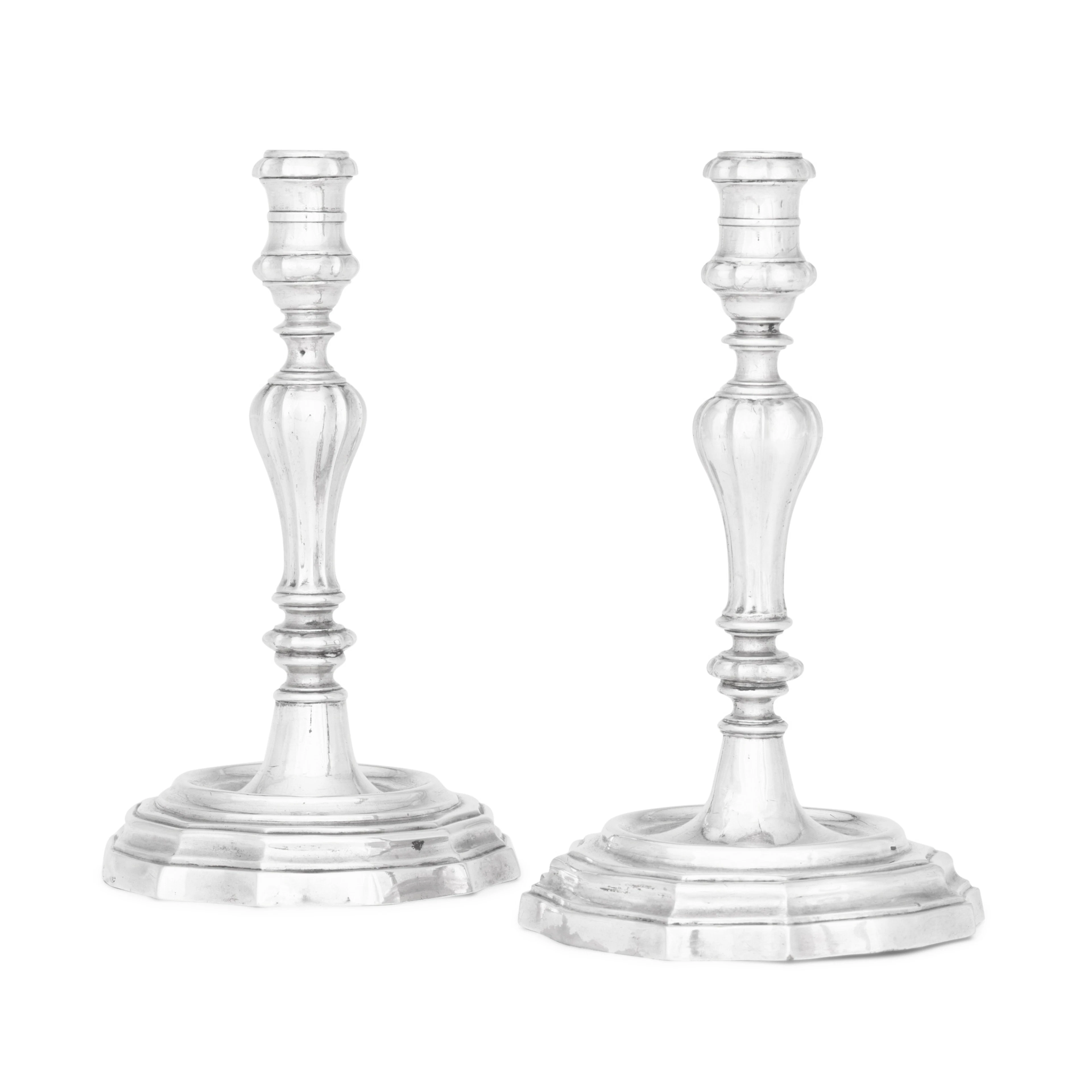 A pair of Italian silver candlesticks, Luigi Salvatore, Florence, circa 1760