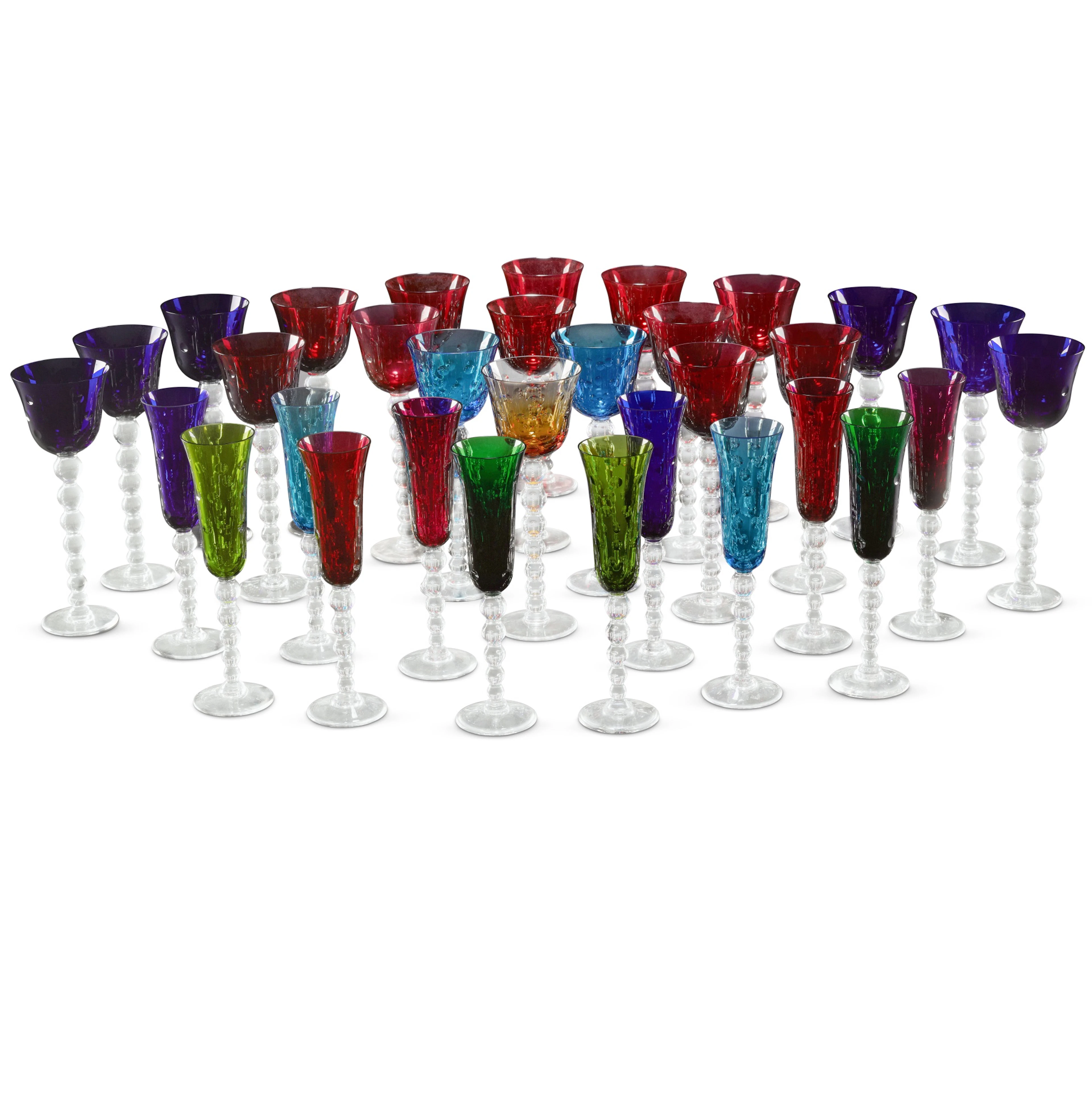 A Saint Louis clear and coloured glass 'Bubbles' pattern part table service