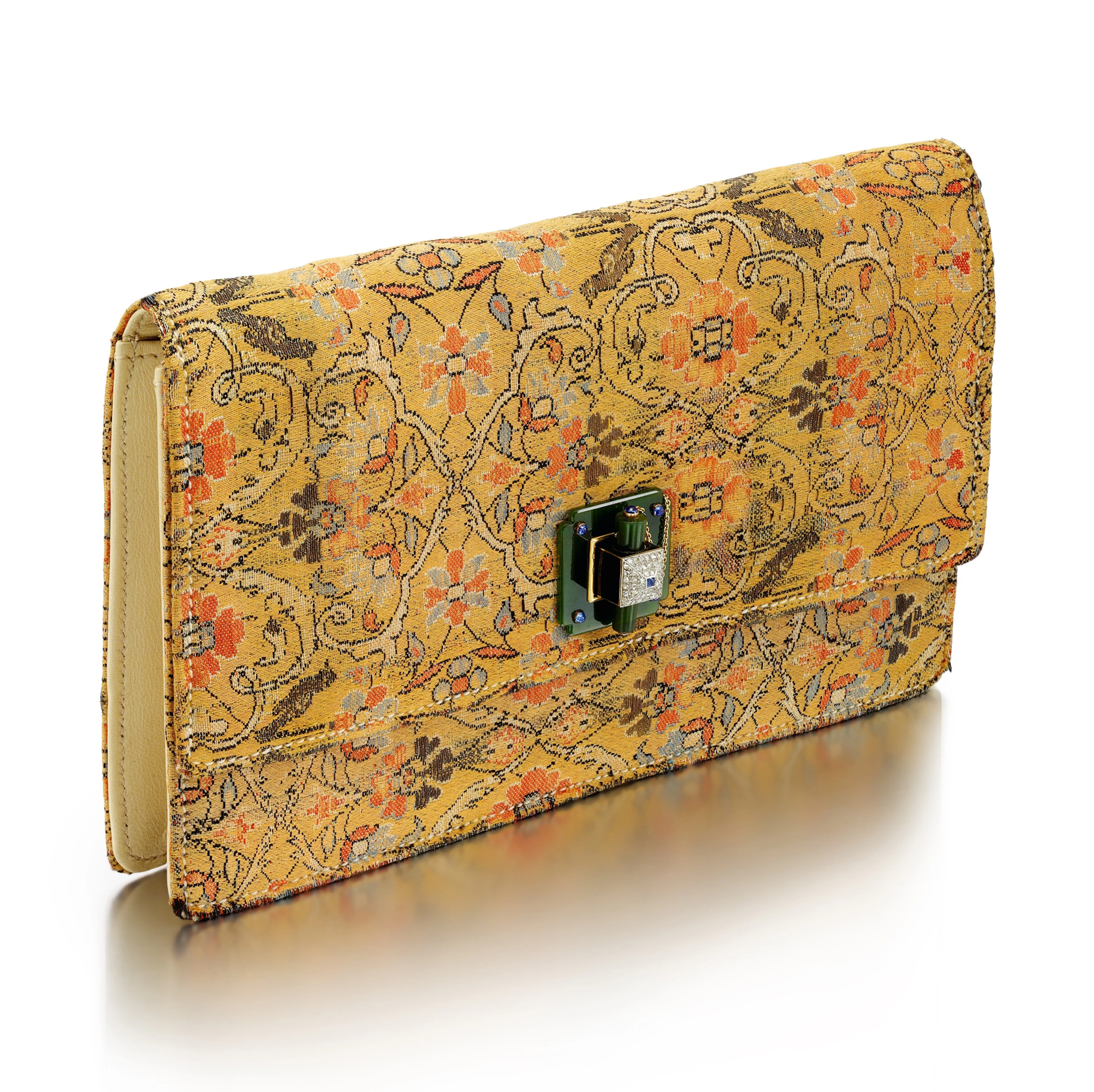 A sapphire, nephrite and diamond clutch bag