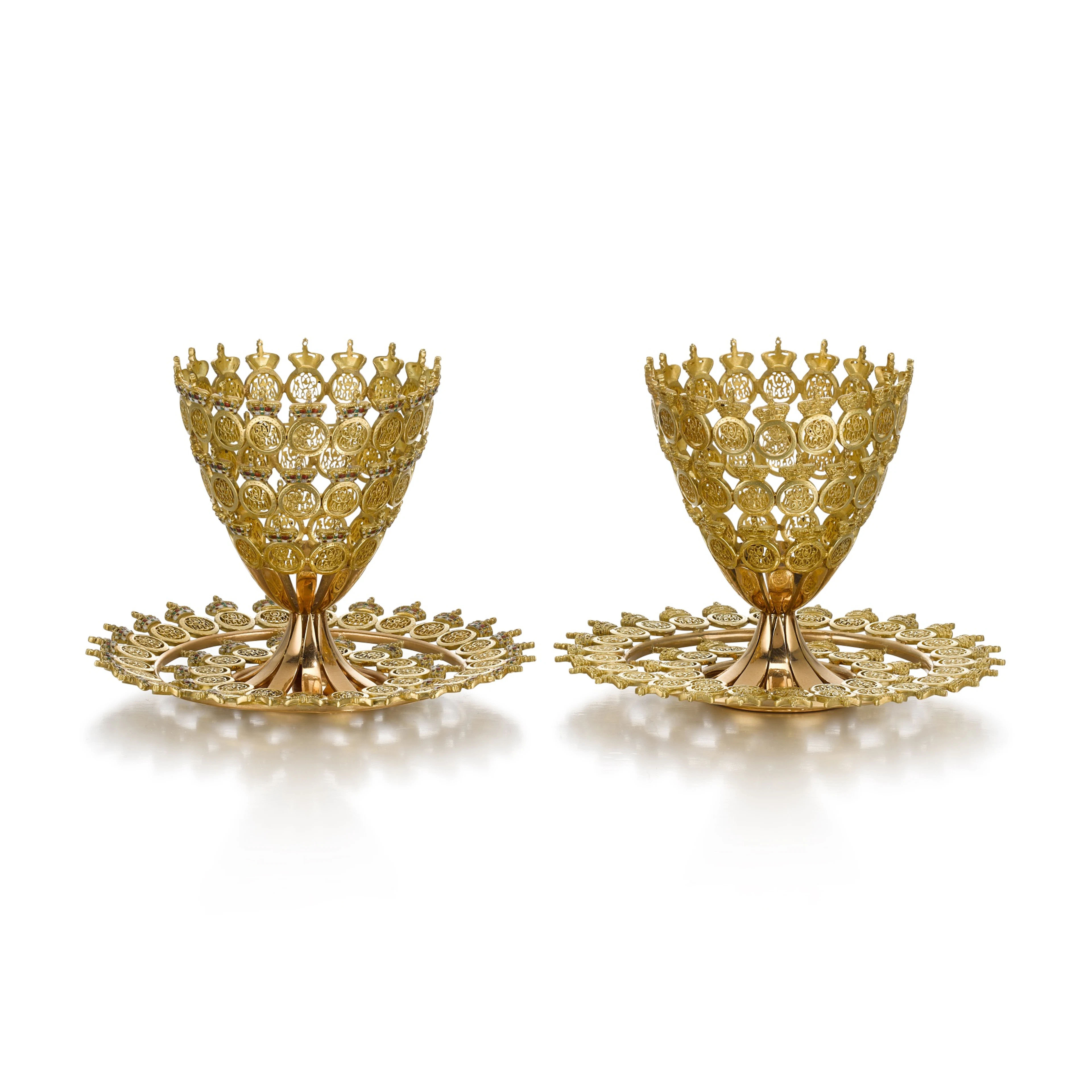 Farouk I, King of Egypt: Two gold cups and saucers