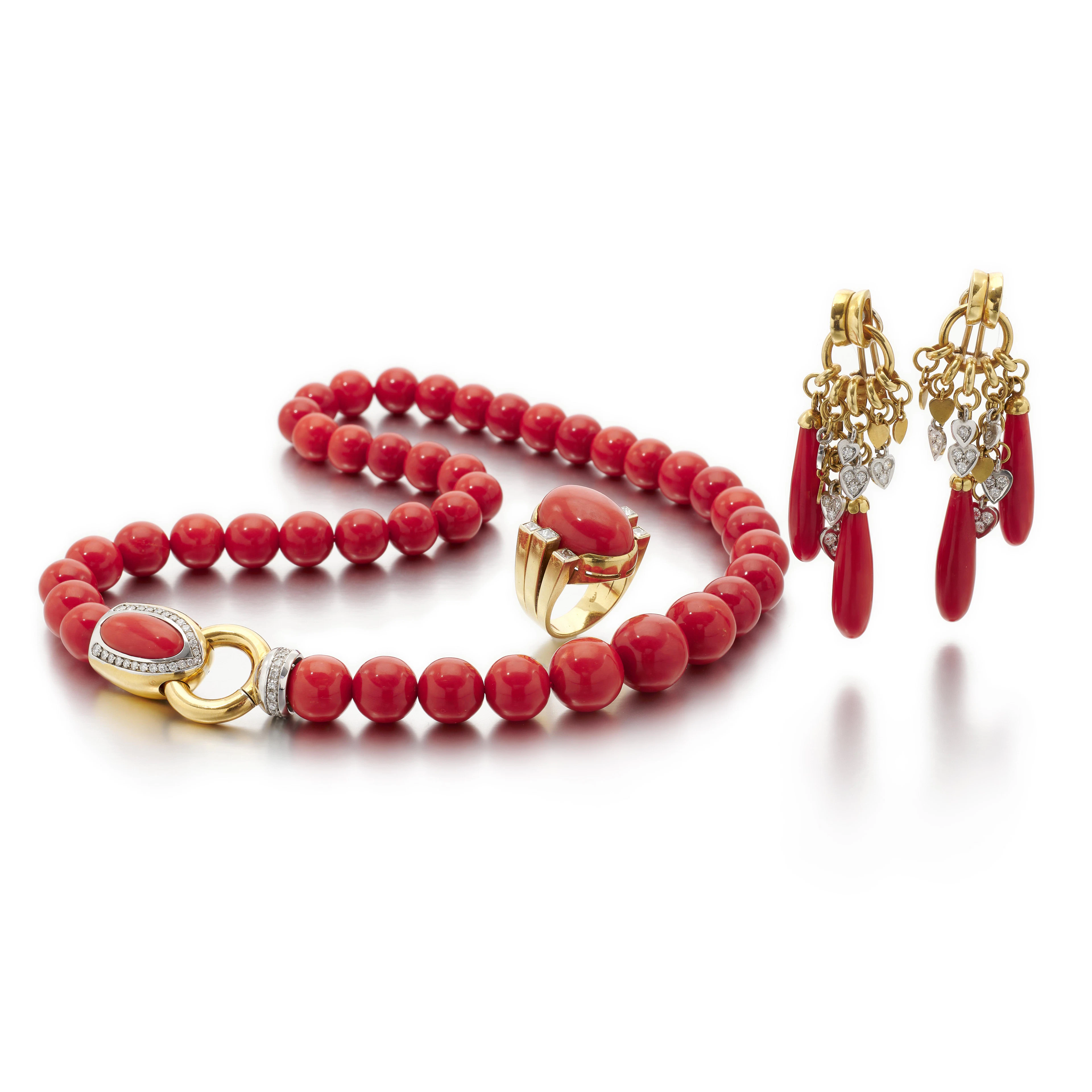 Coral diamond necklace