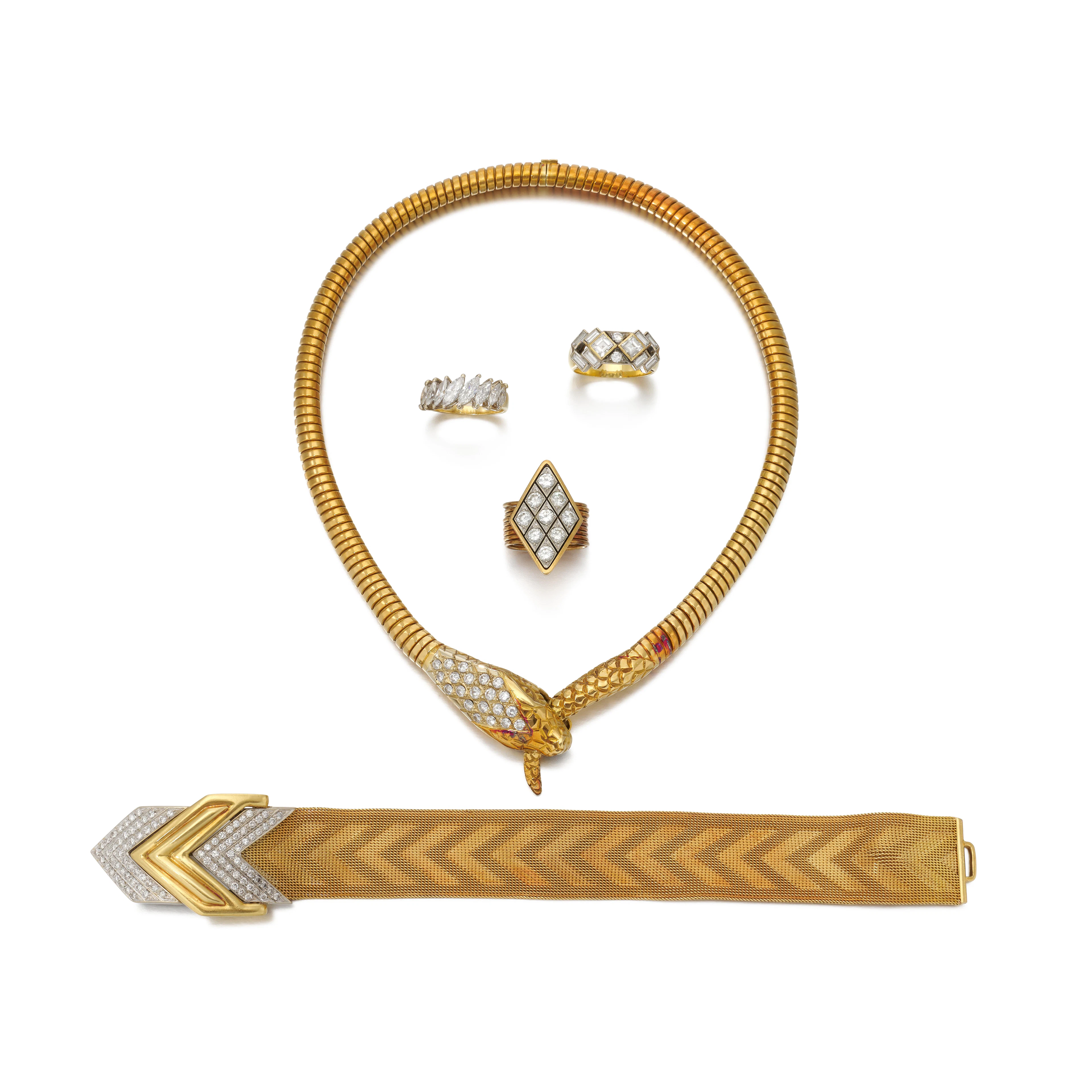 Bracciale in diamanti collana Serpente tre anelli