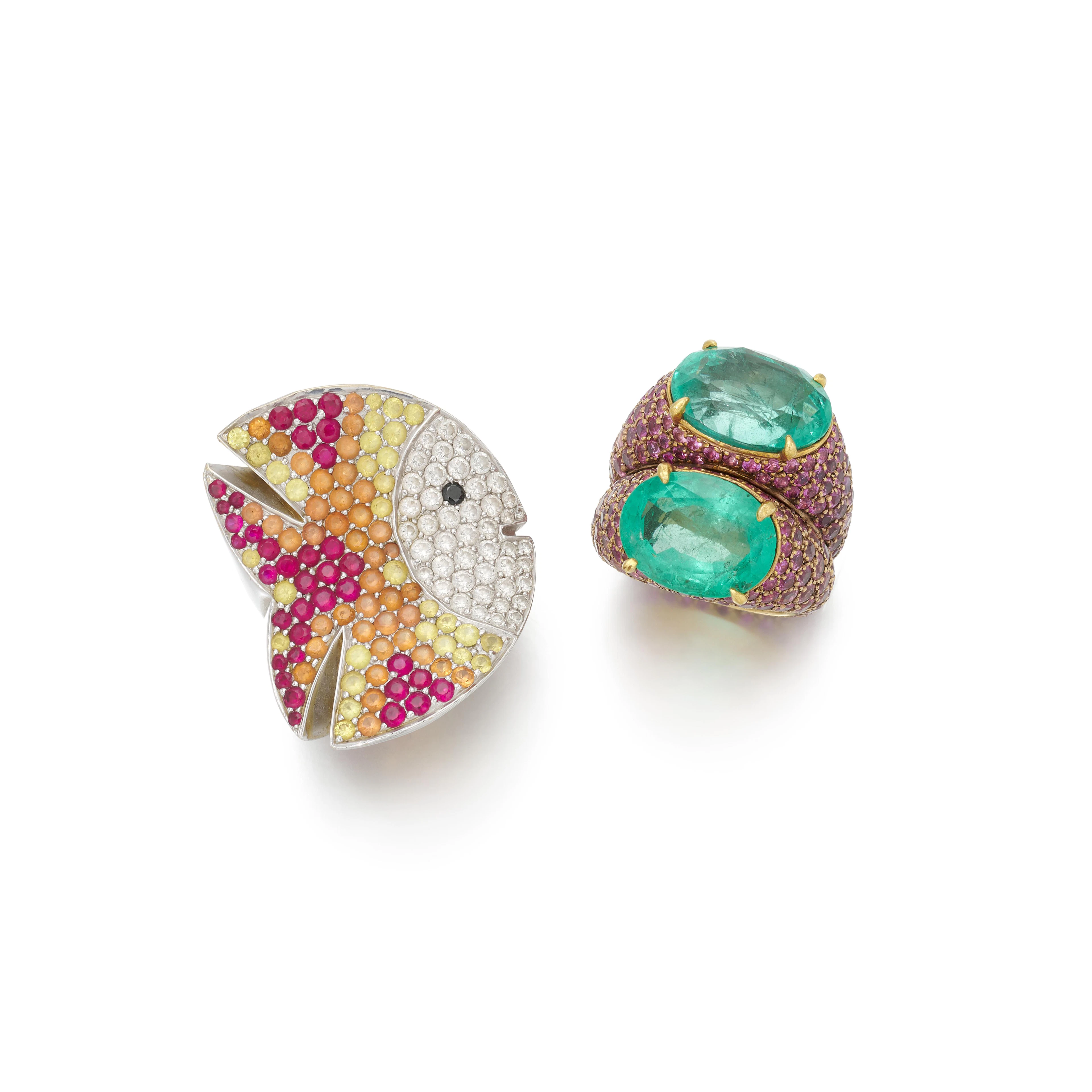 Anello Pesce M. Della Valle e anello zaffiri rosa e berilli